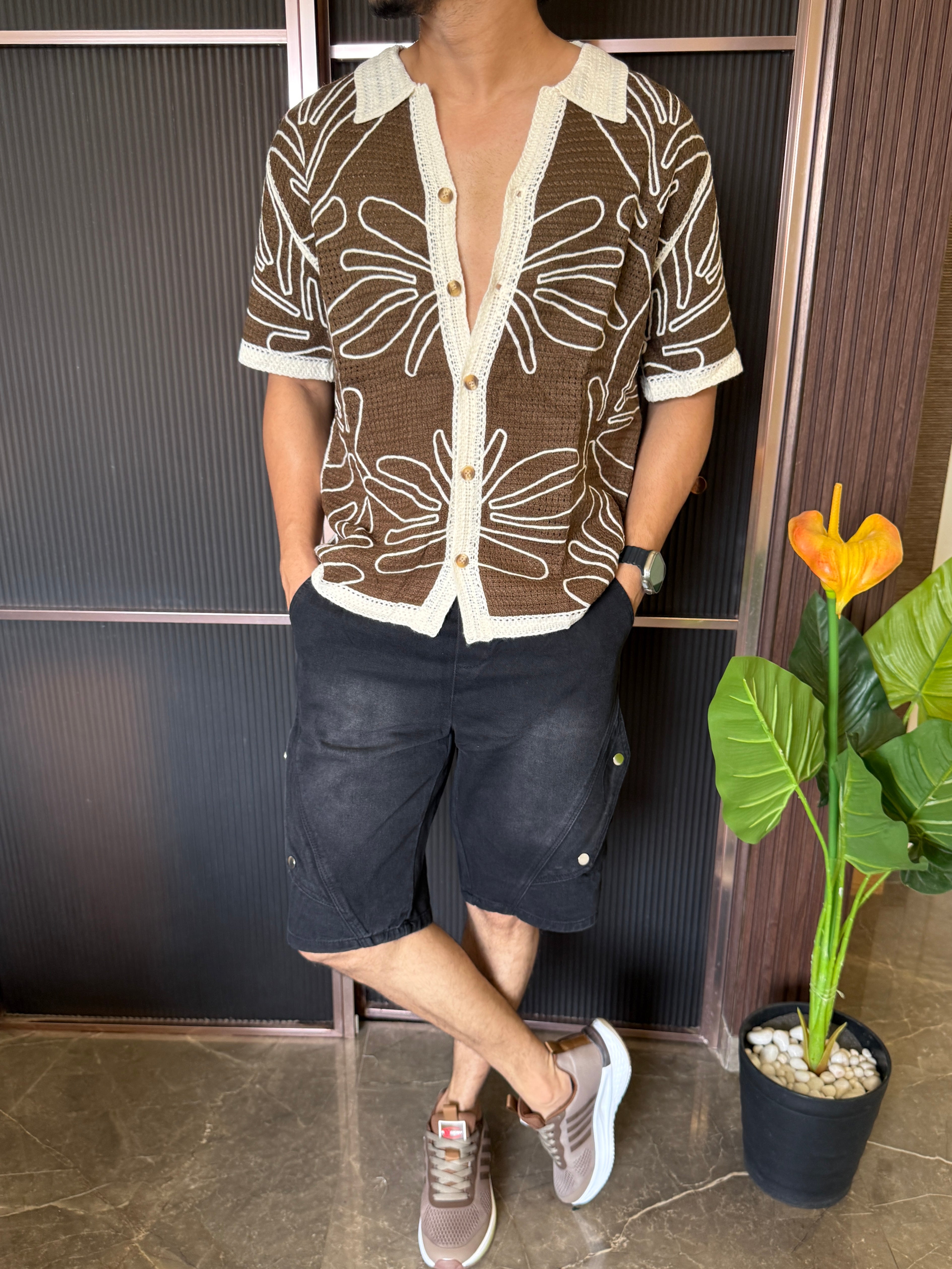 Imported Knit Fabric Brown Shirt