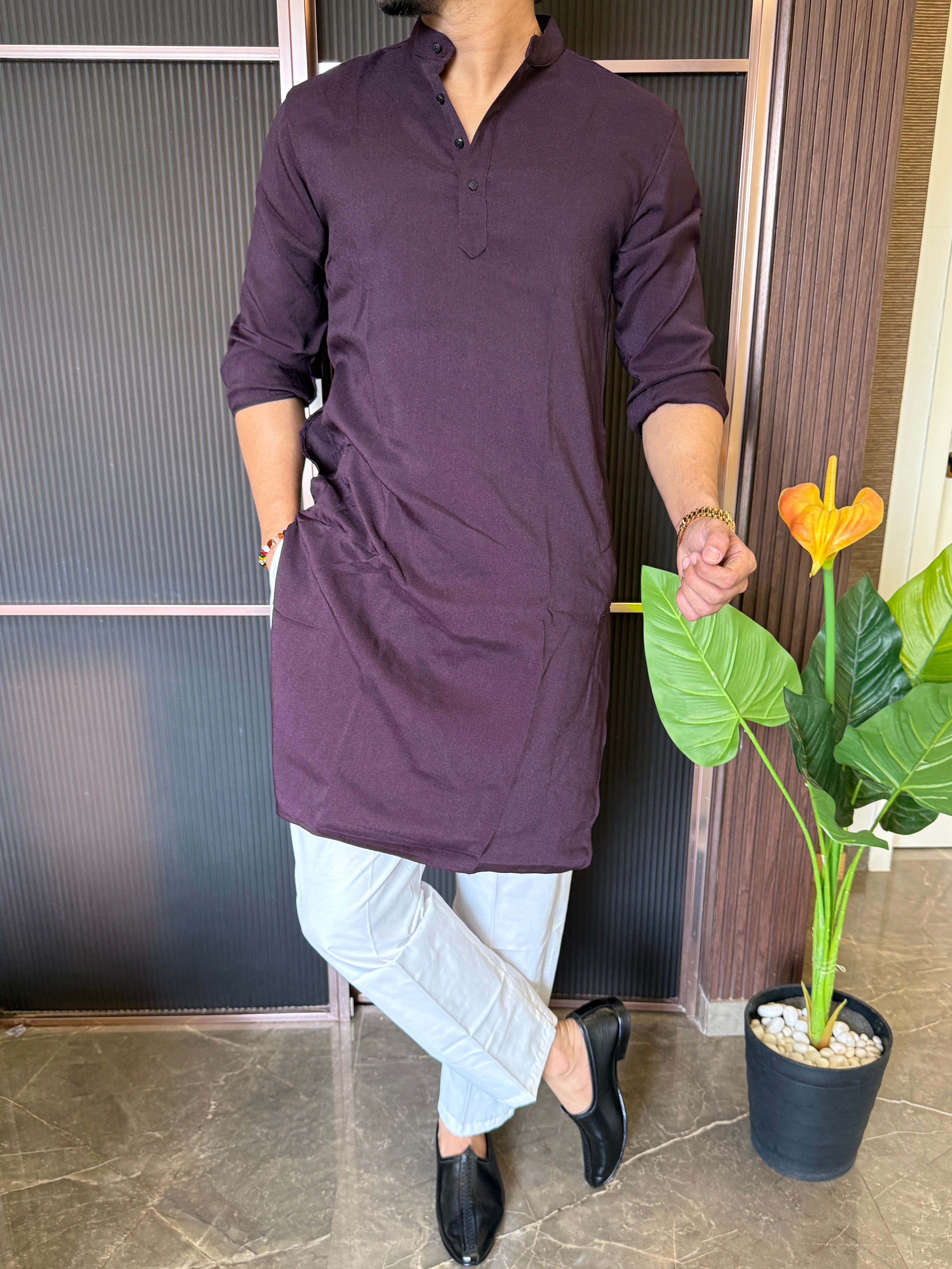 Plain Stretchable Wine Kurta