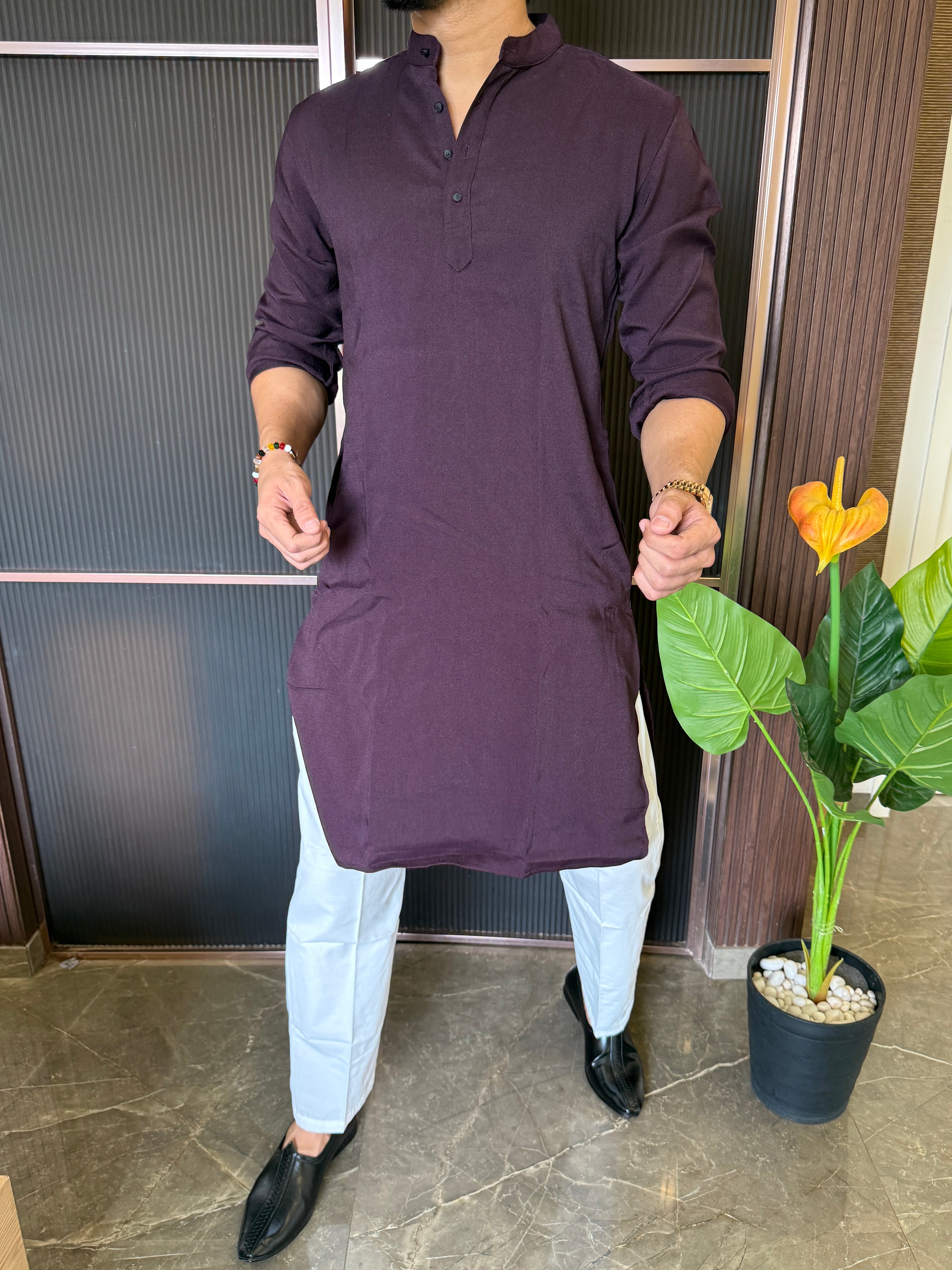 Plain Stretchable Wine Kurta