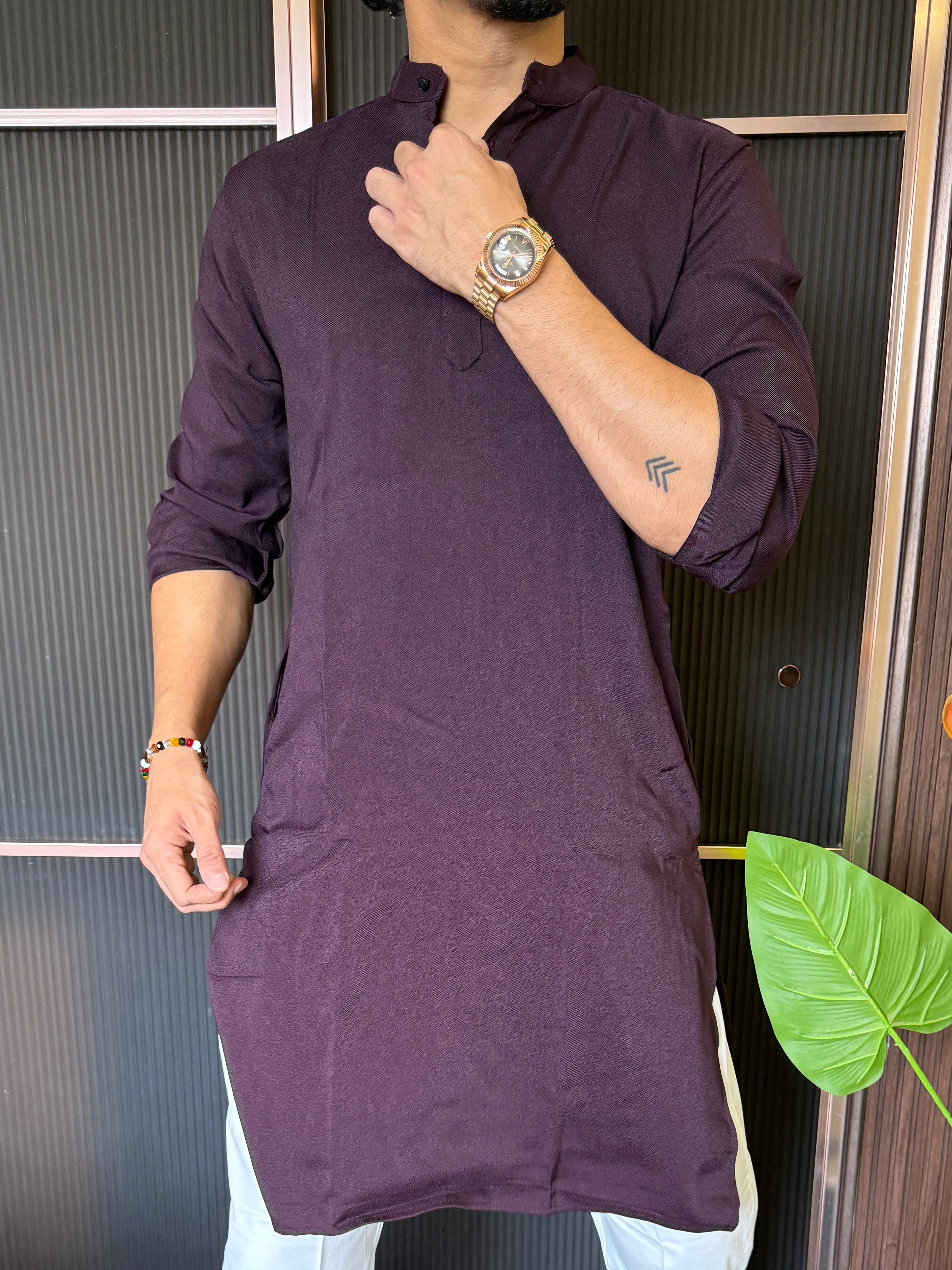 Plain Stretchable Wine Kurta