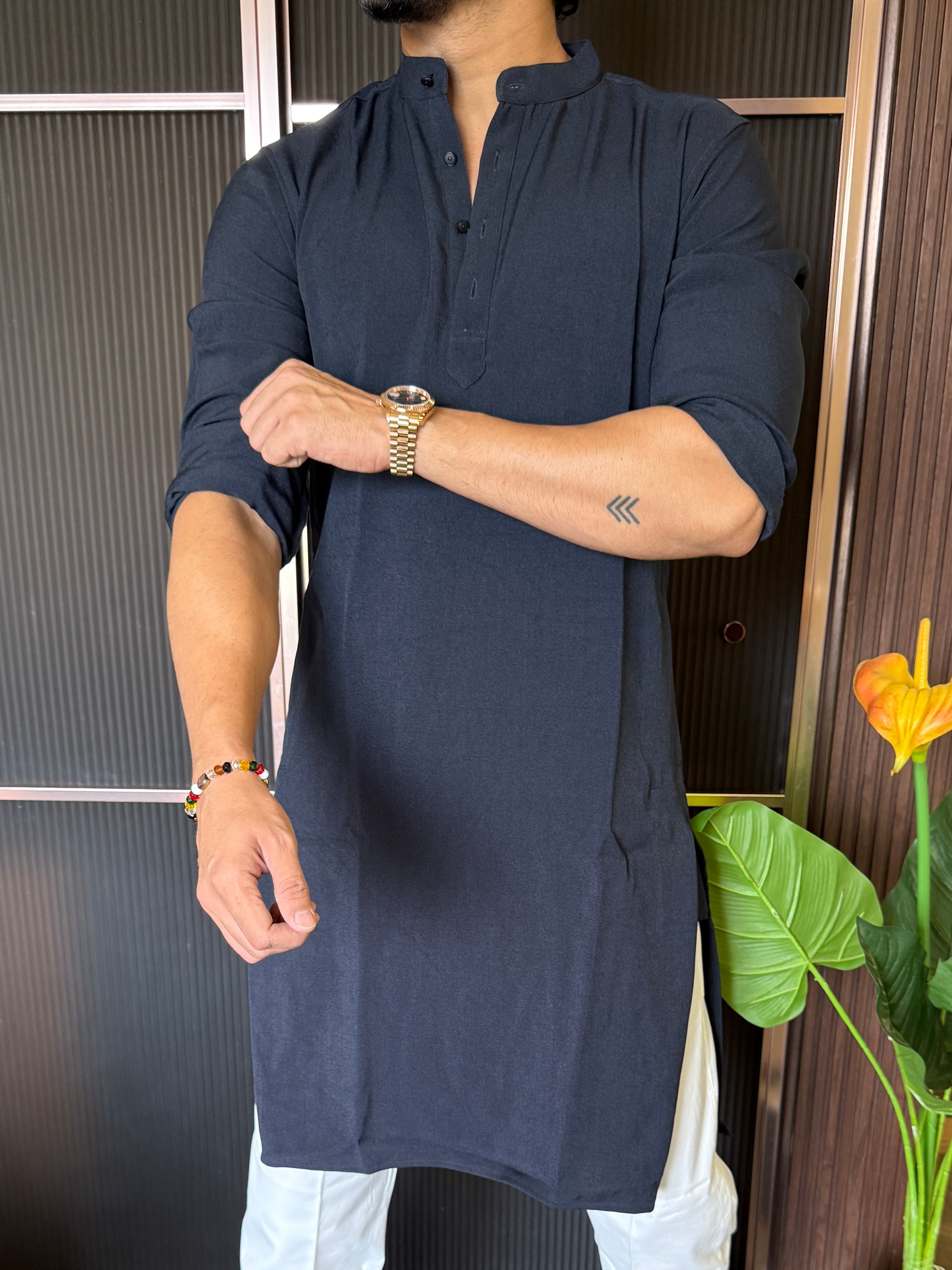 Plain Stretchable Navy Kurta