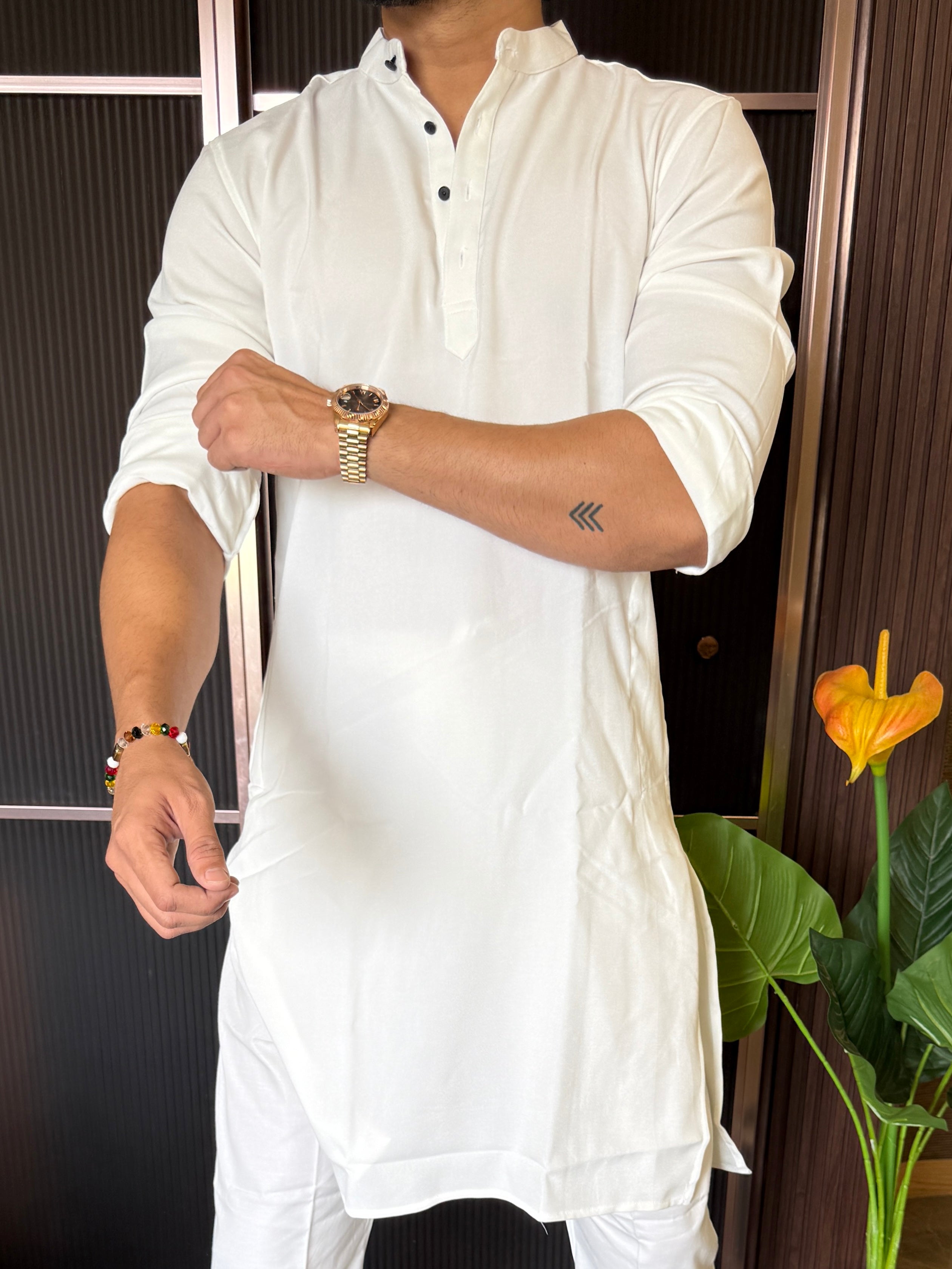 Plain Stretchable White Kurta