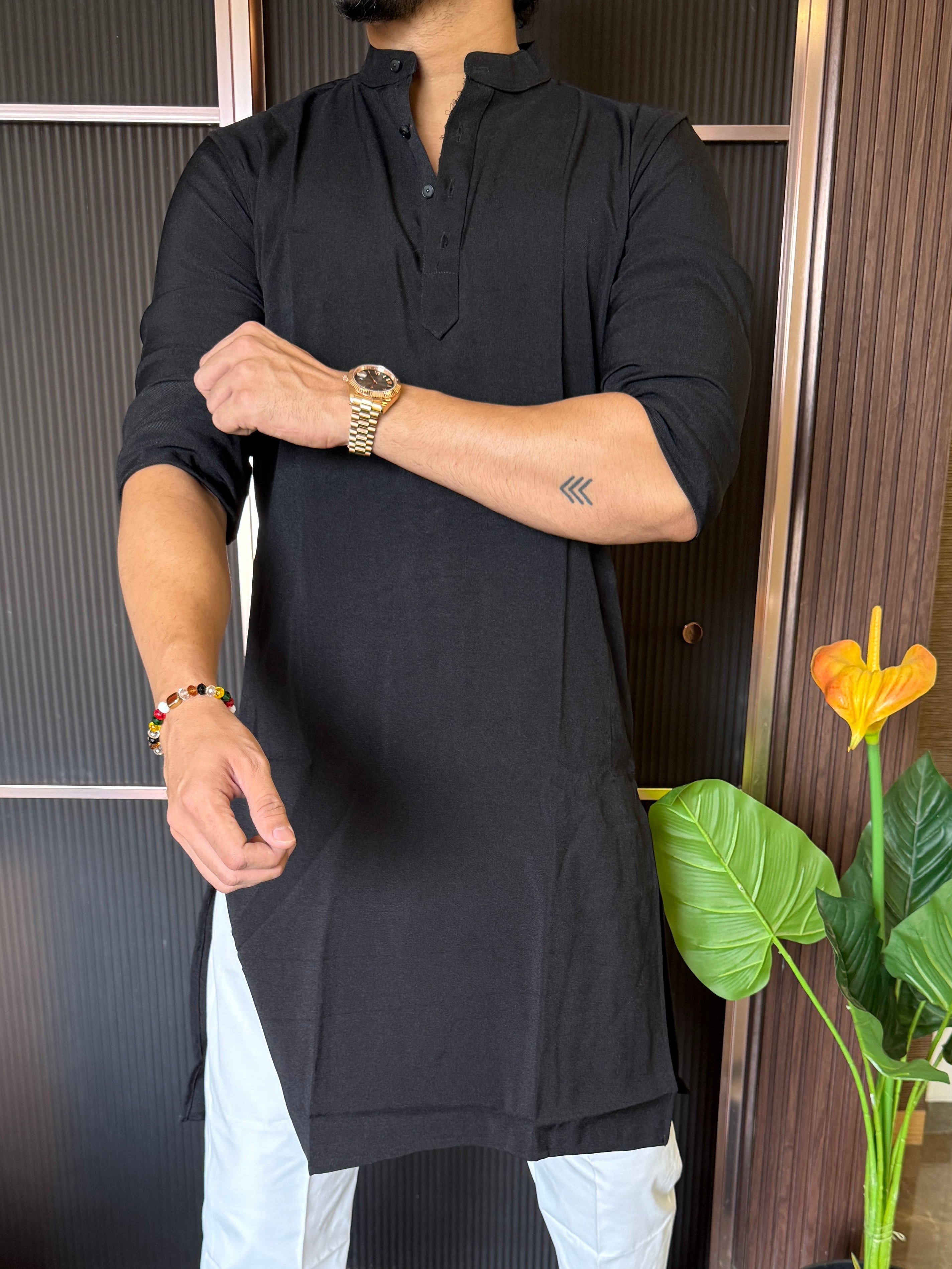 Plain Stretchable Black Kurta