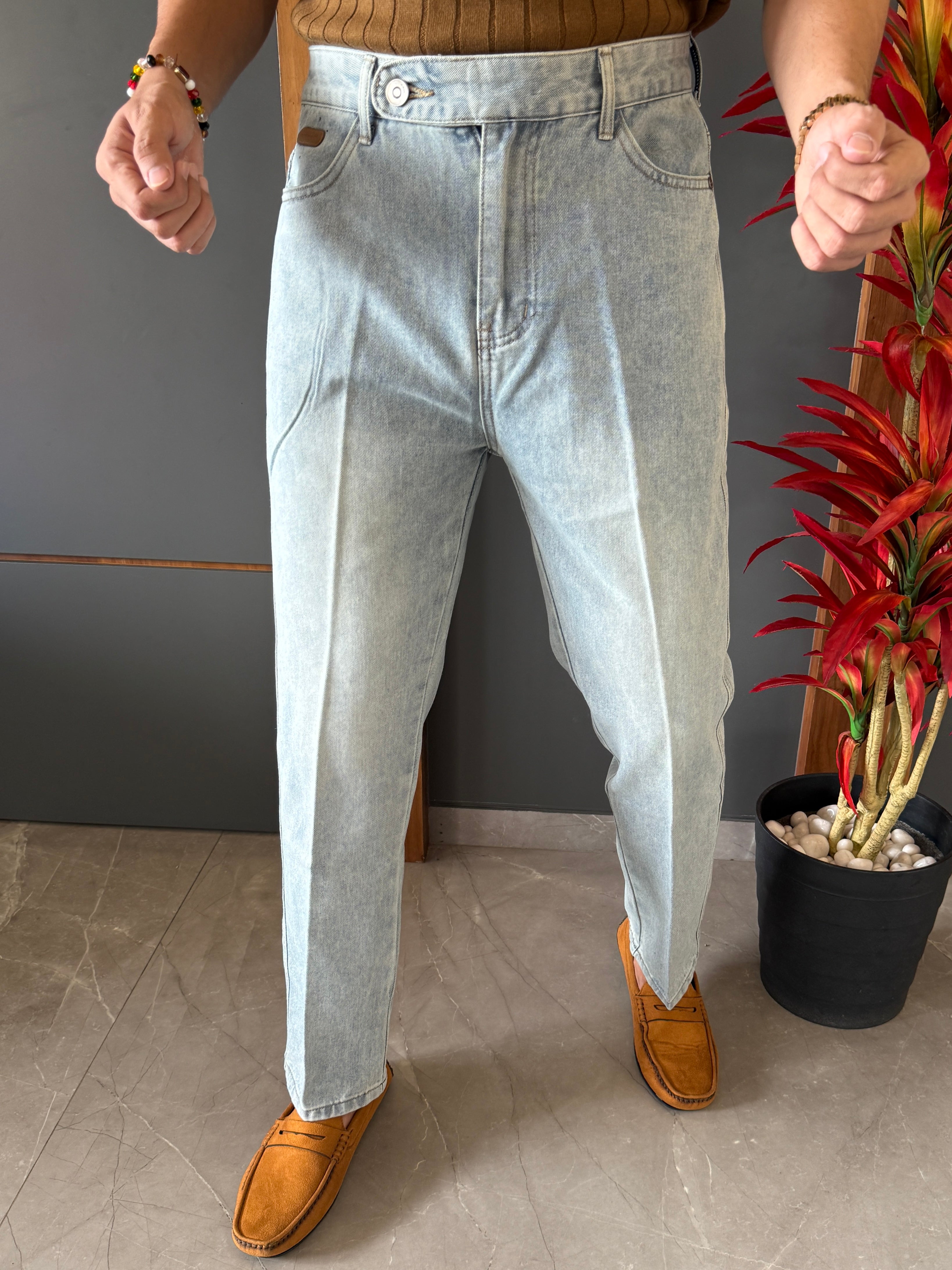Korean Front Pleated Vintage Jeans