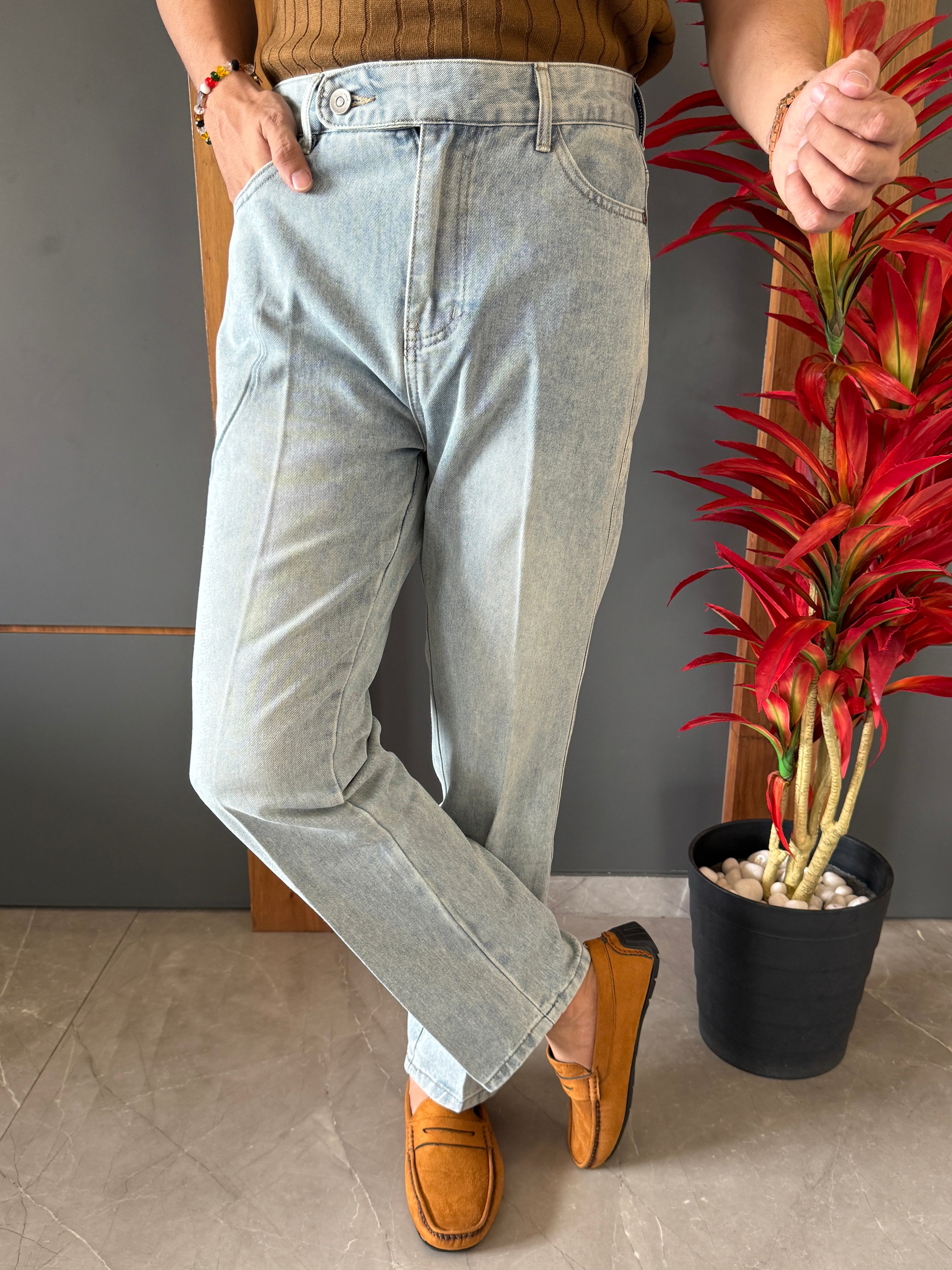 Korean Front Pleated Vintage Jeans