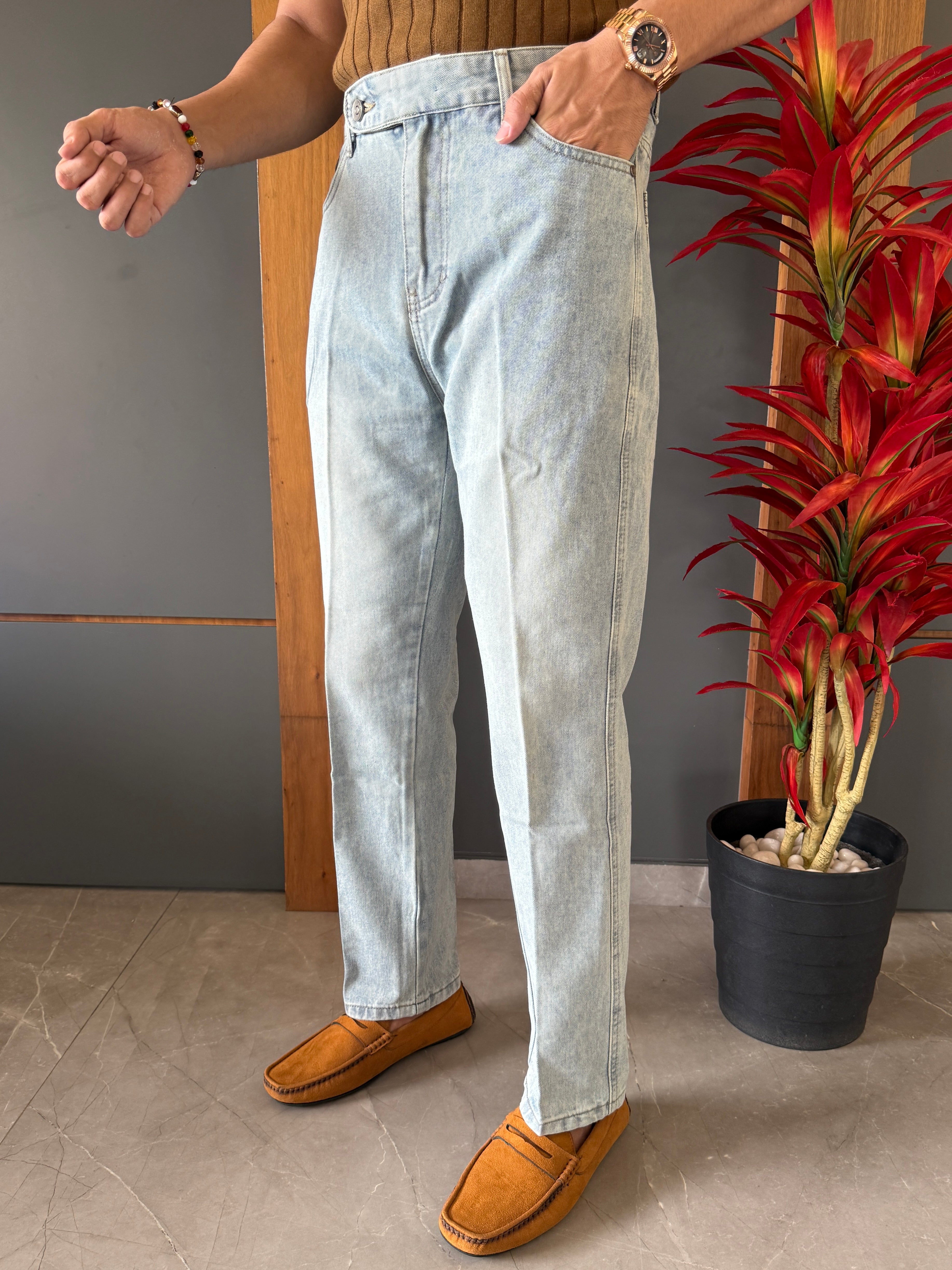 Korean Front Pleated Vintage Jeans