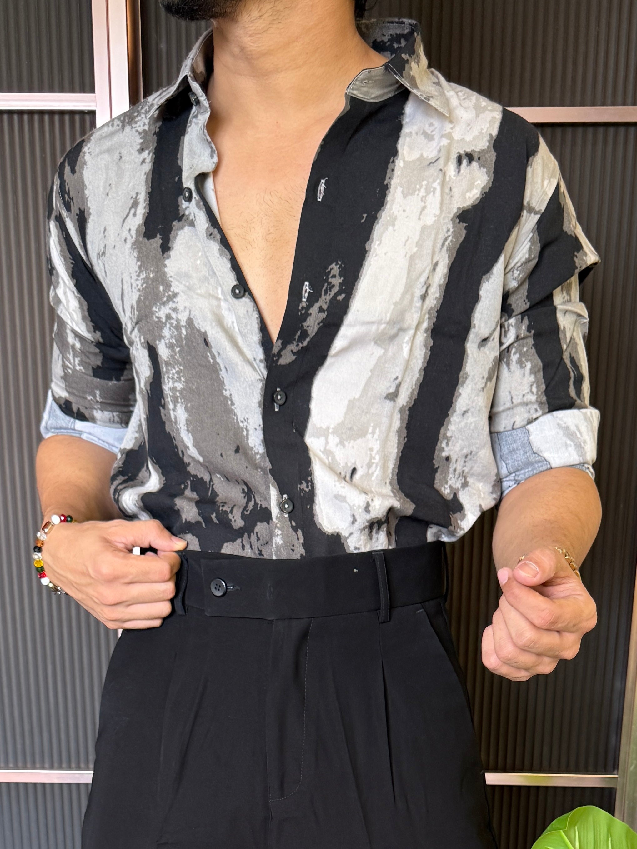 Reyon Imported Grey Printed Shirt