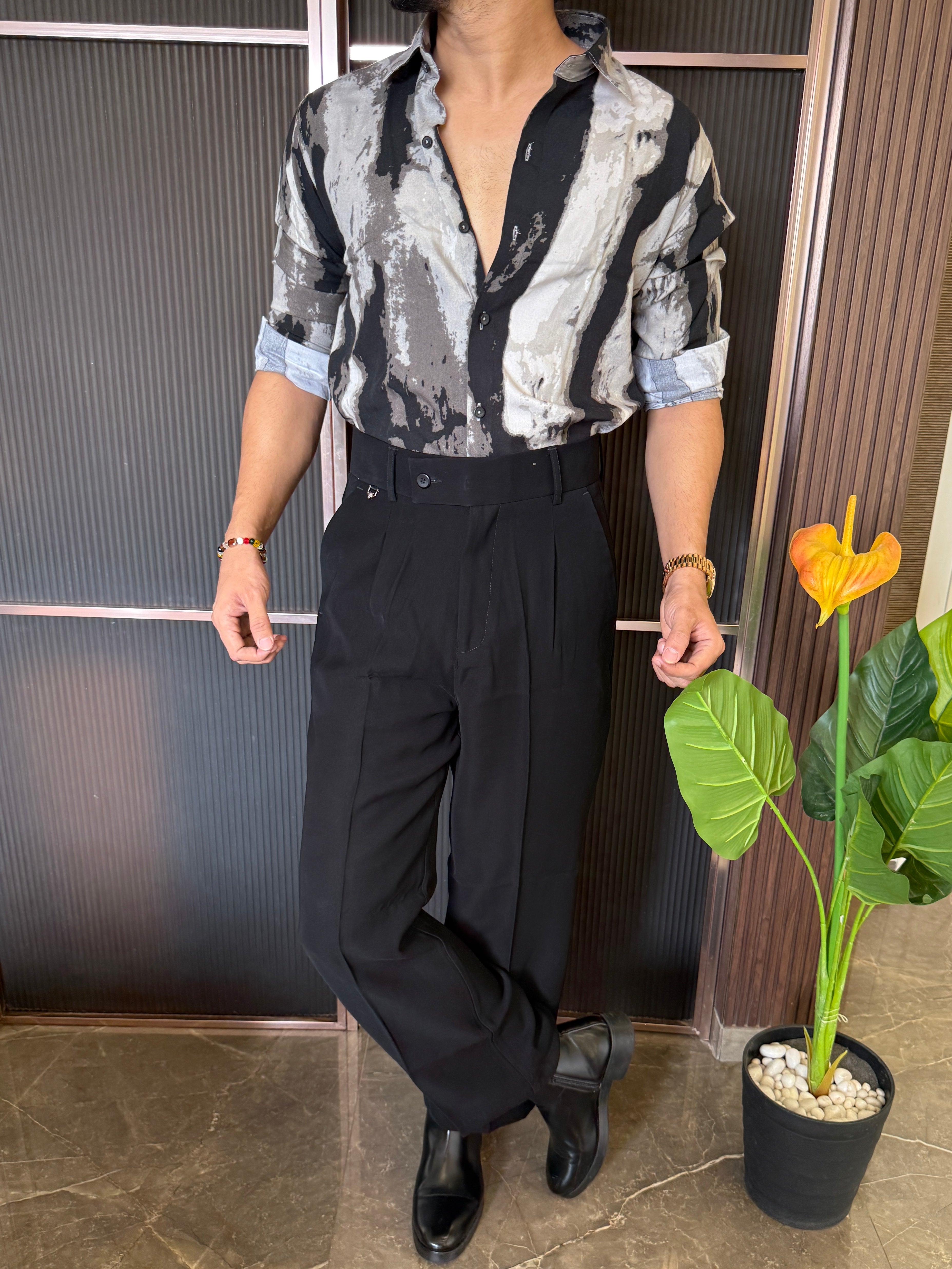 Reyon Imported Grey Printed Shirt