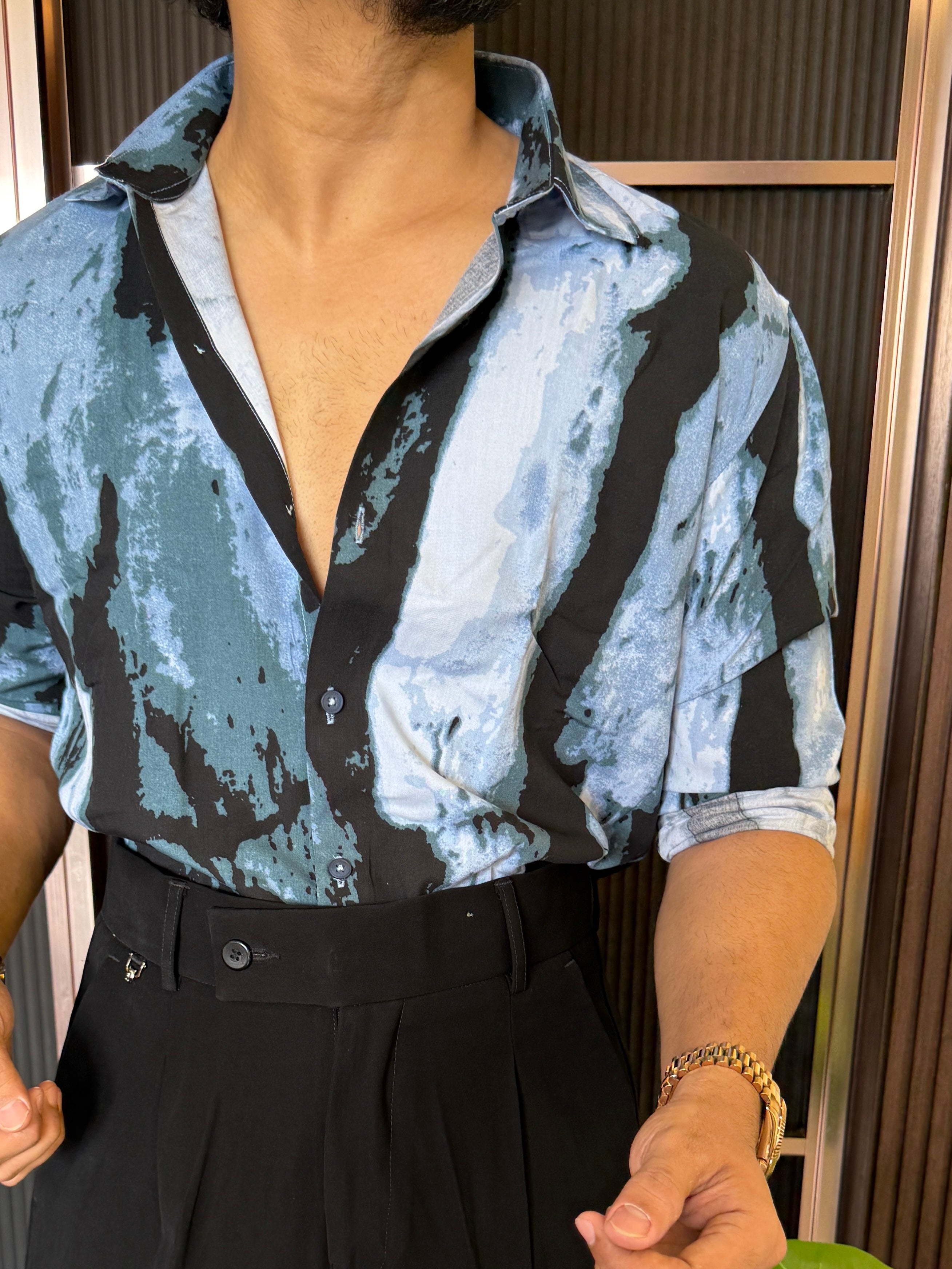 Reyon Imported Blue Printed Shirt