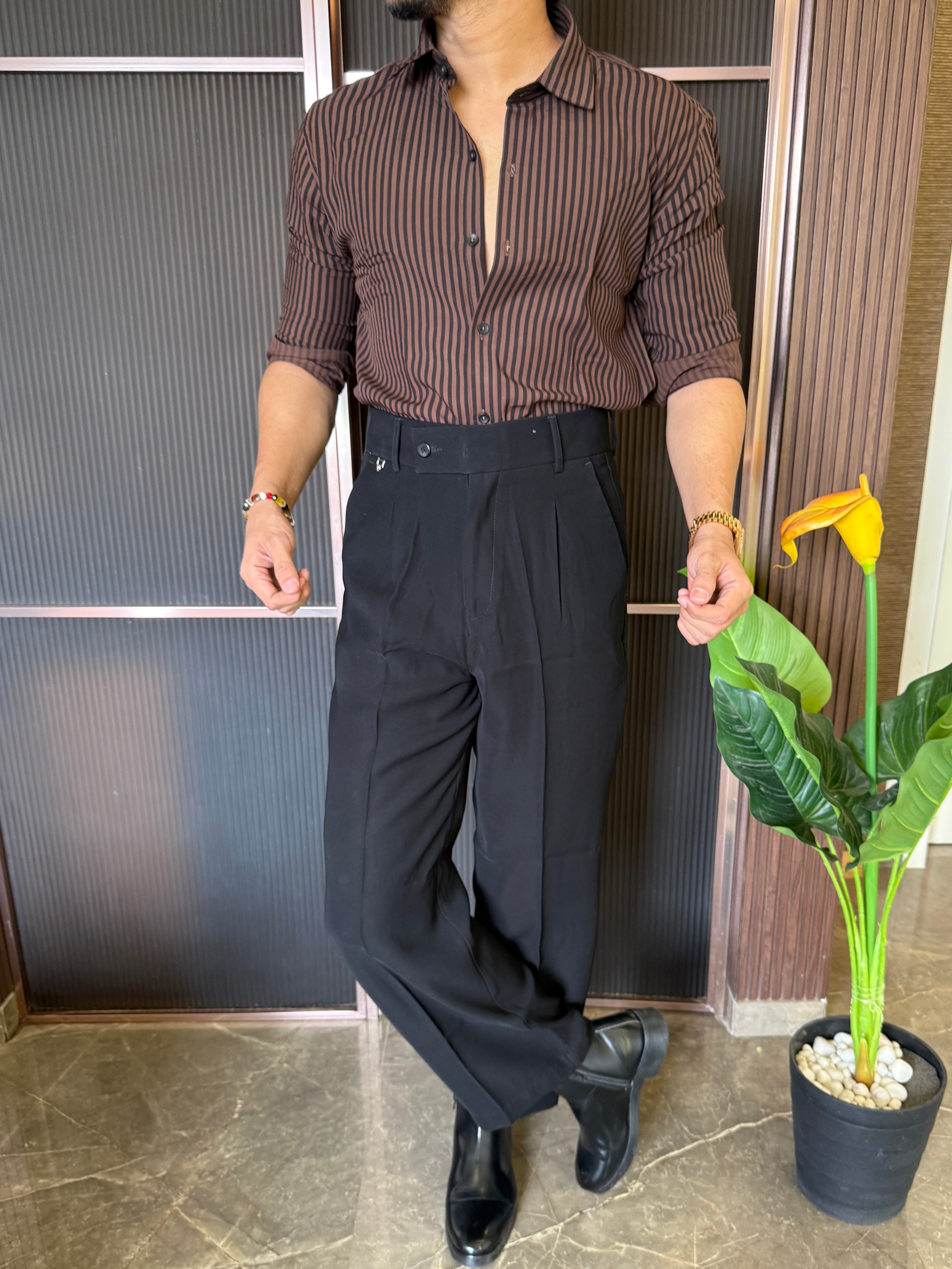 Reyon Striper Brown Full sleeve Shirt
