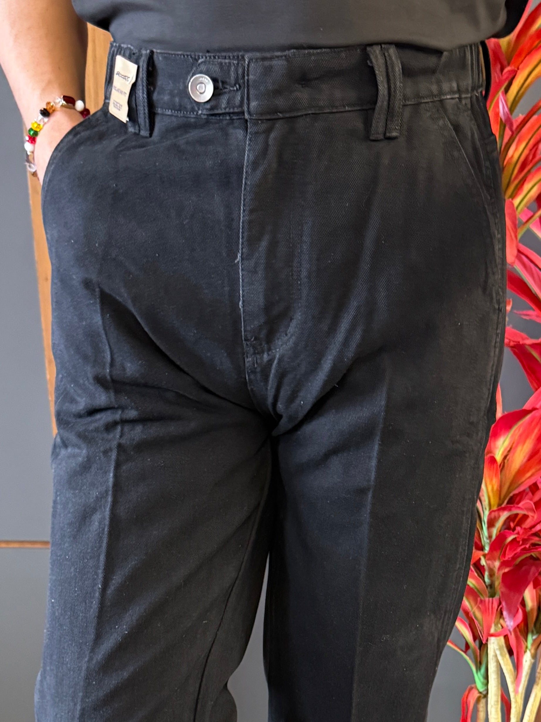 Korean Front Pleated Elastic Black Jeans