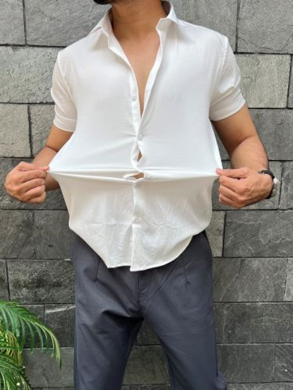 Imported Textured White Half Shirt