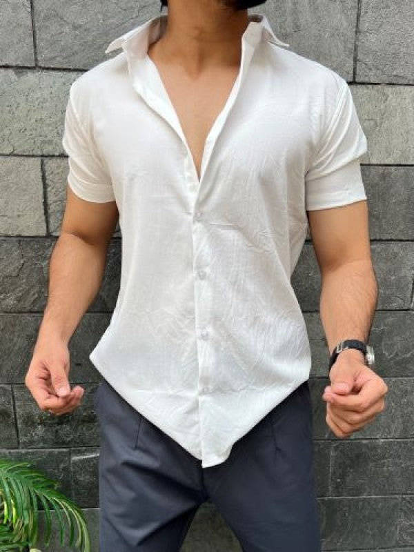 Imported Textured White Half Shirt