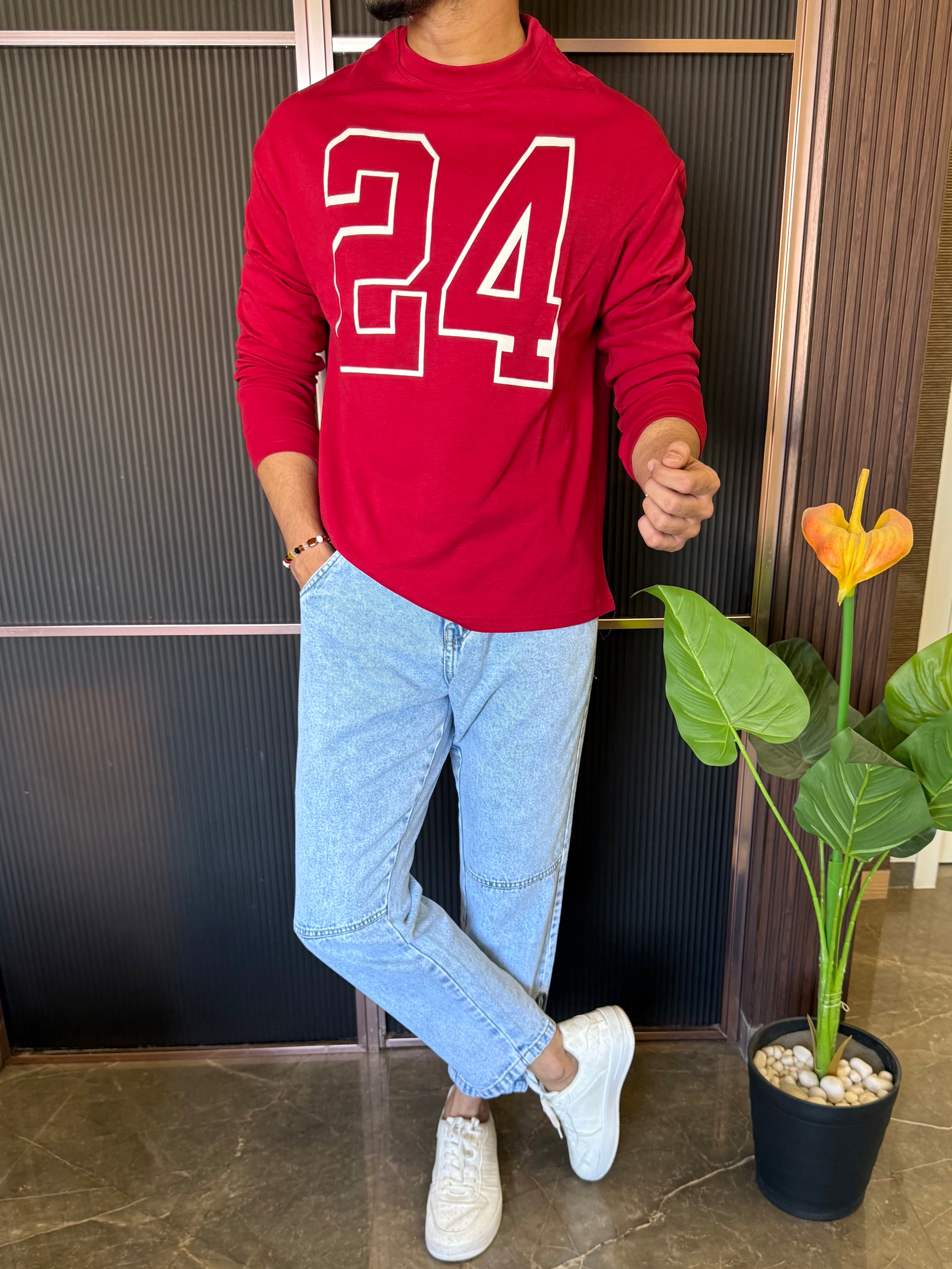 Over Size  24 Red Full sleeves T shirt