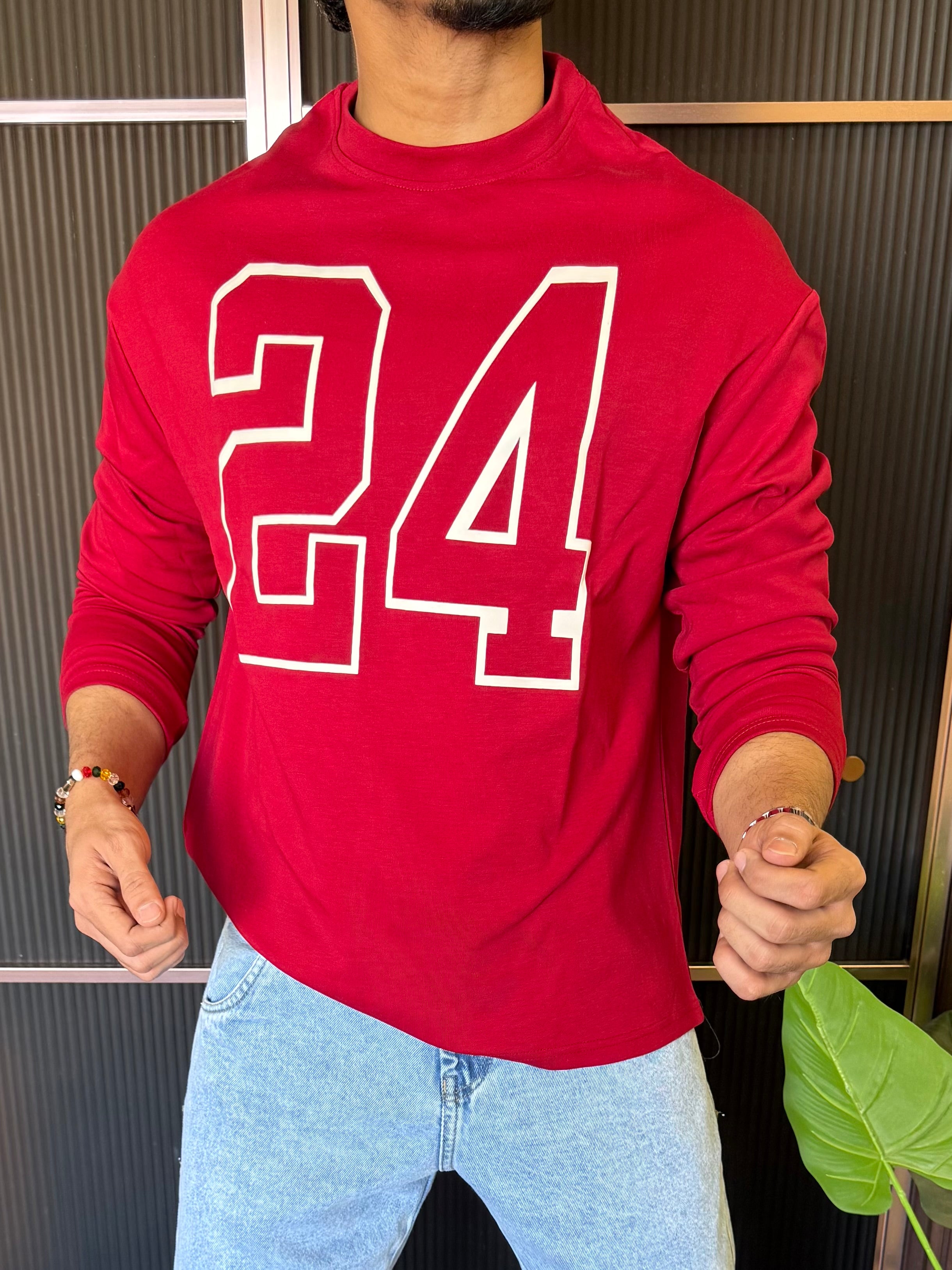 Over Size  24 Red Full sleeves T shirt