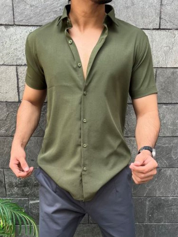 Imported Textured Olive Half Shirt