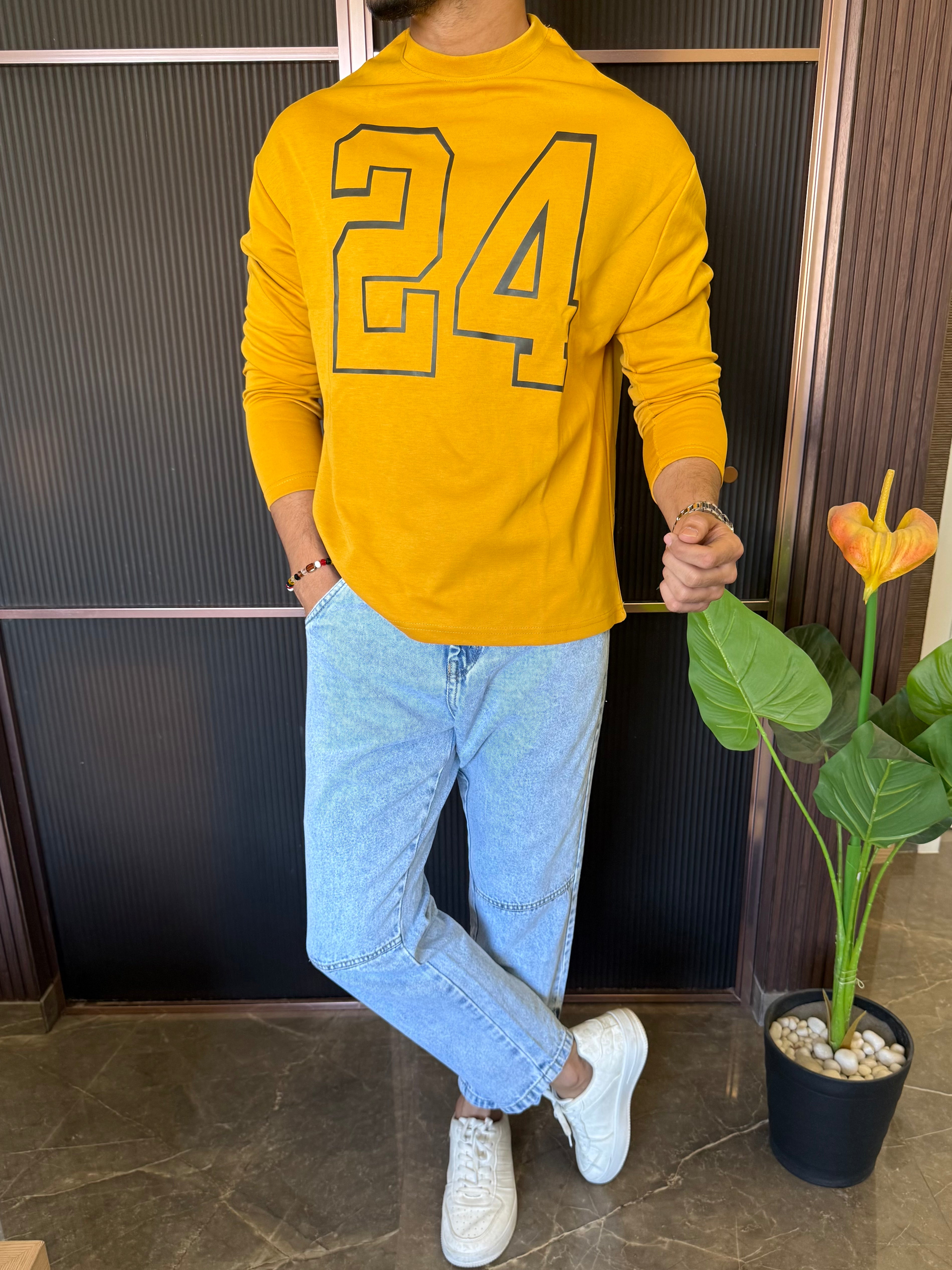 Over Size  24 Yellow Full sleeves T shirt