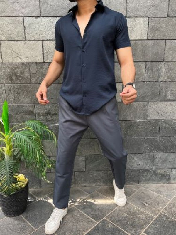 Imported Textured Navy Half Shirt