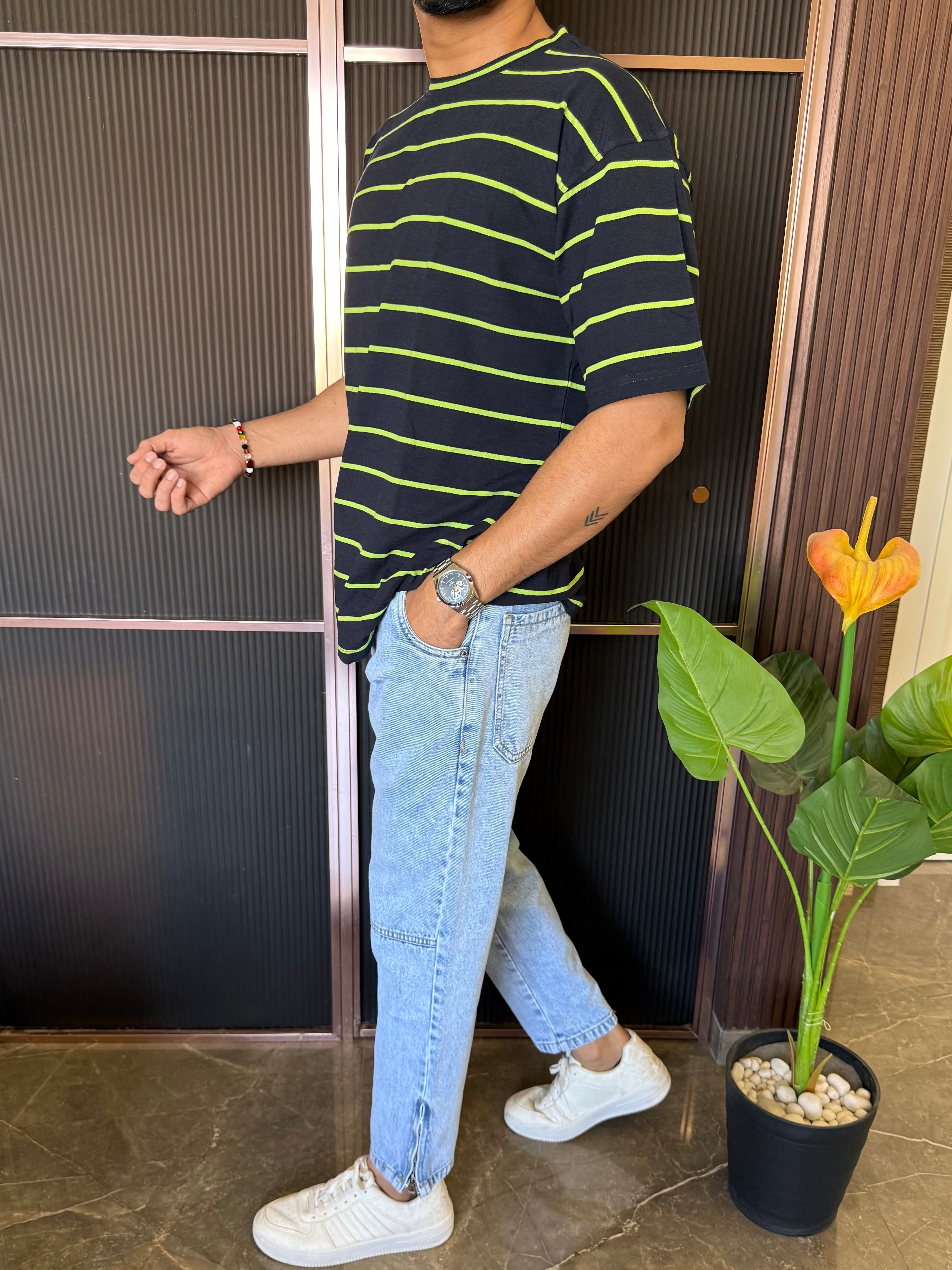 Matty Striper Dark Blue Over Size T Shirt