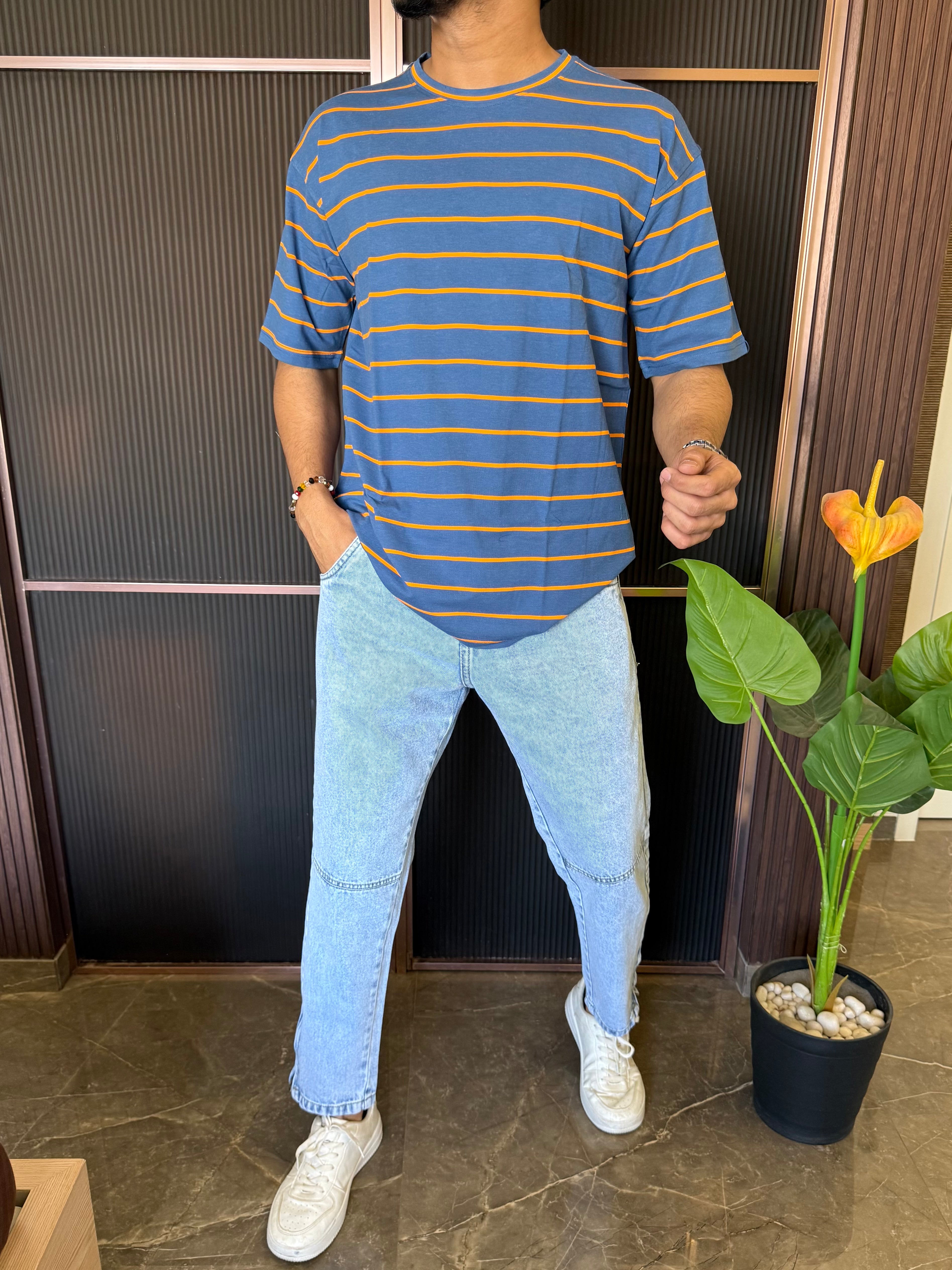 Matty Striper Blue Over Size T Shirt