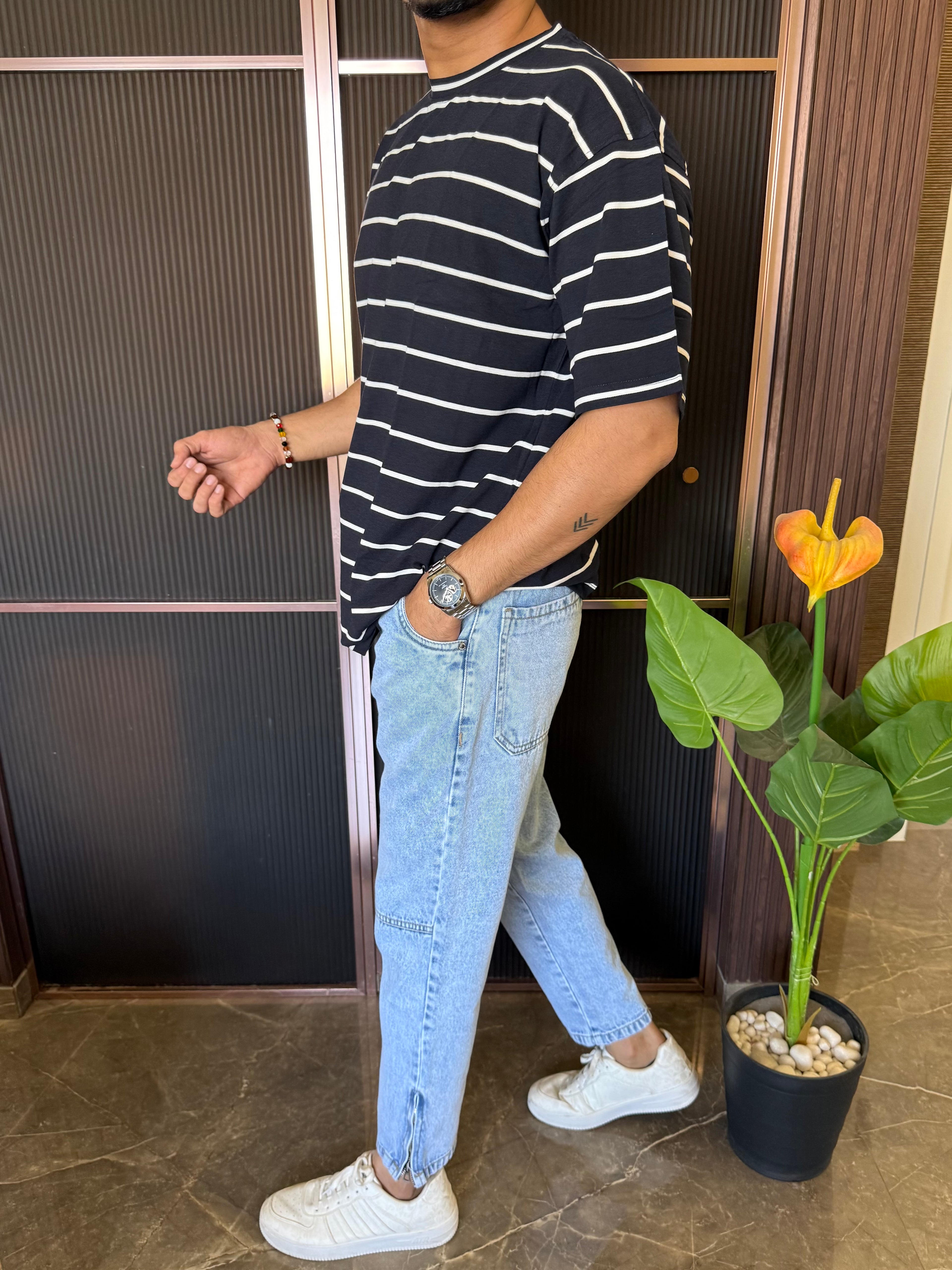 Matty Striper Navy Over Size T Shirt