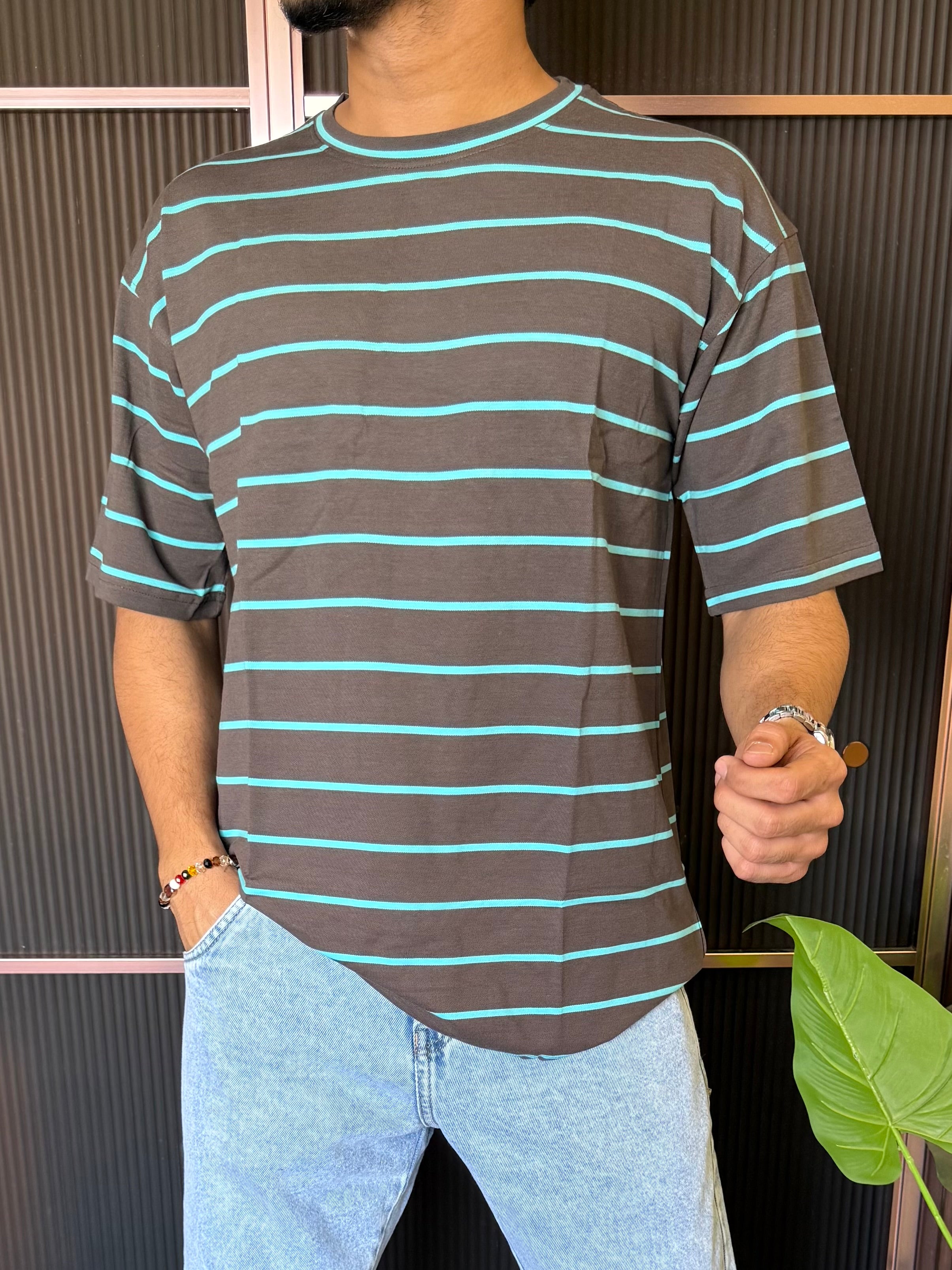 Matty Striper D Grey Over Size Tsshirt