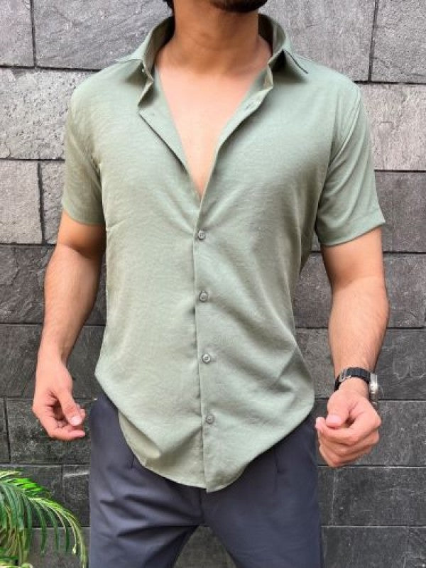 Imported Textured Green Half Shirt