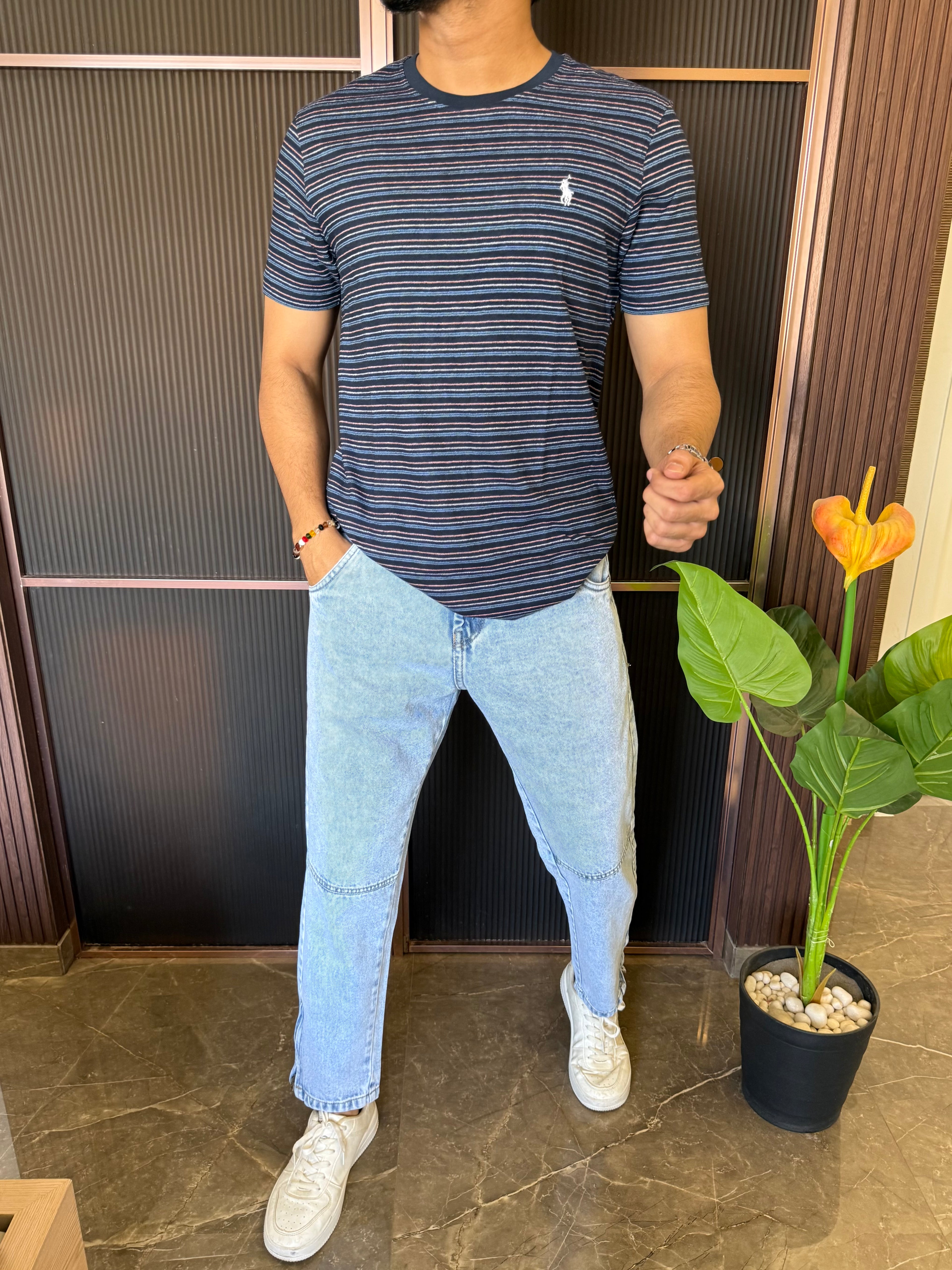 Polo Round Neck Navy Striper