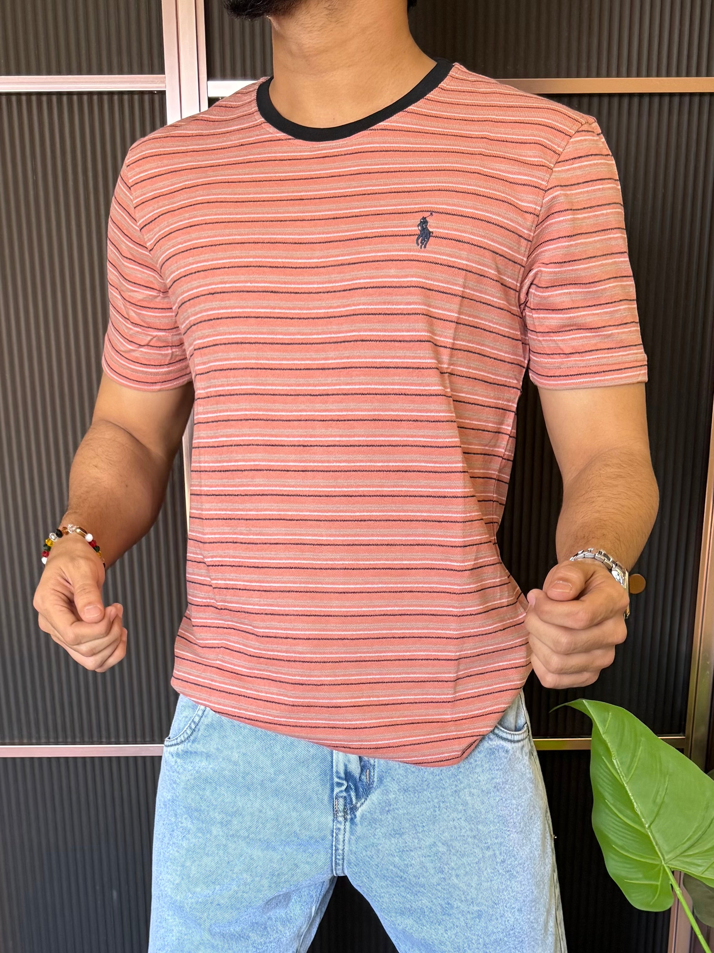 Polo Round Neck Peach Striper