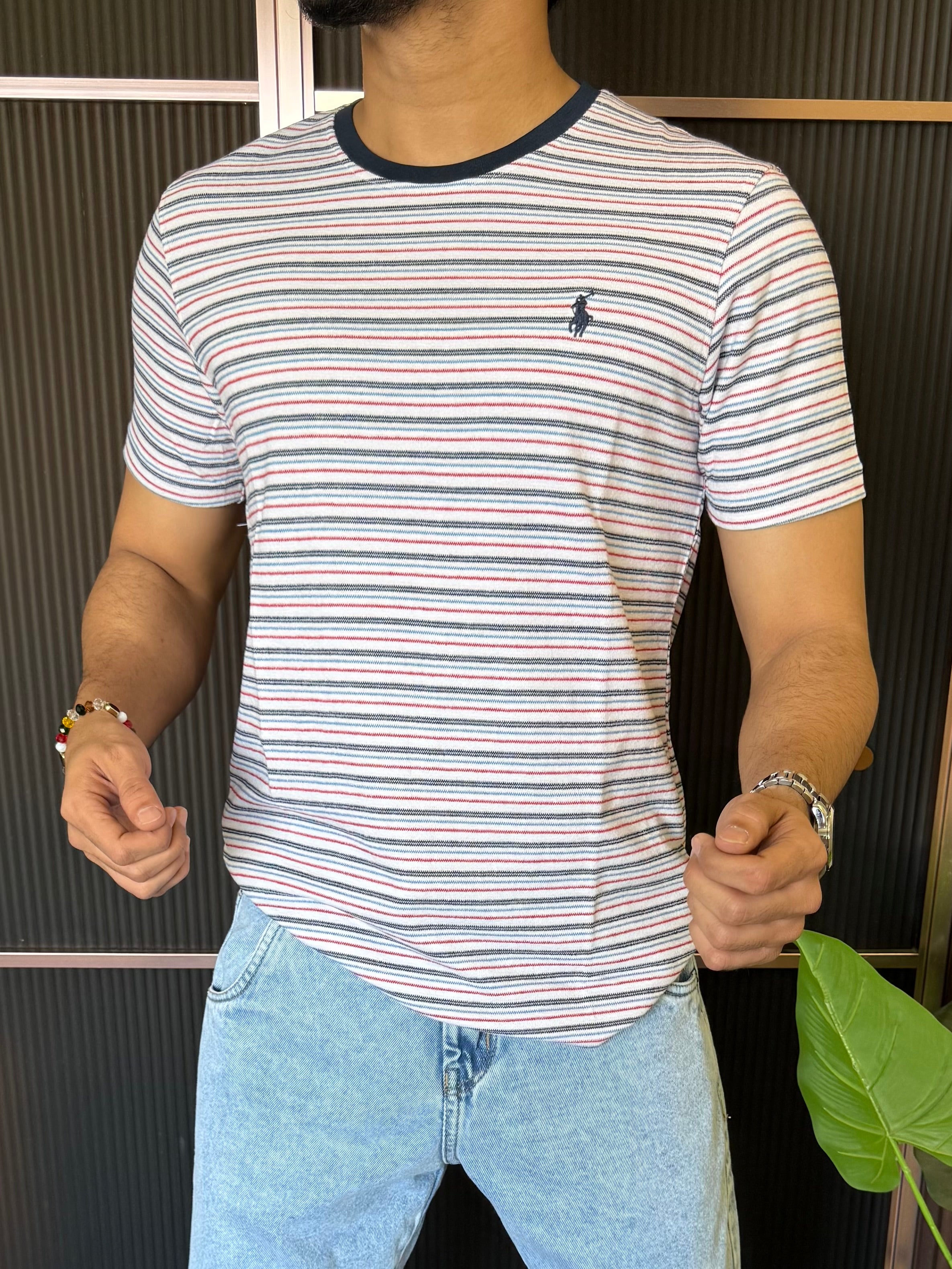 Polo Round Neck White Striper