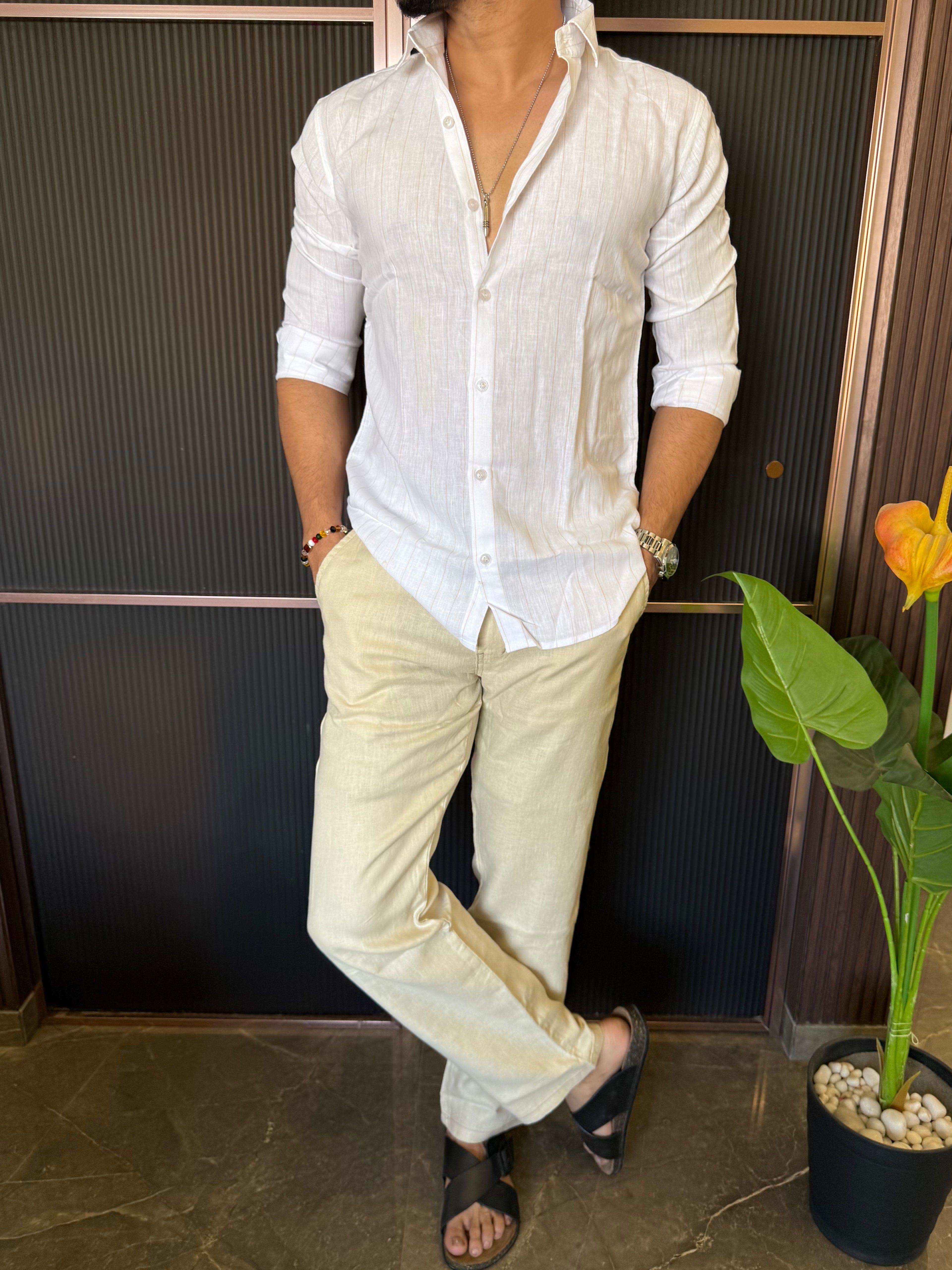 Linen Striper Orange Full Sleeve Shirt