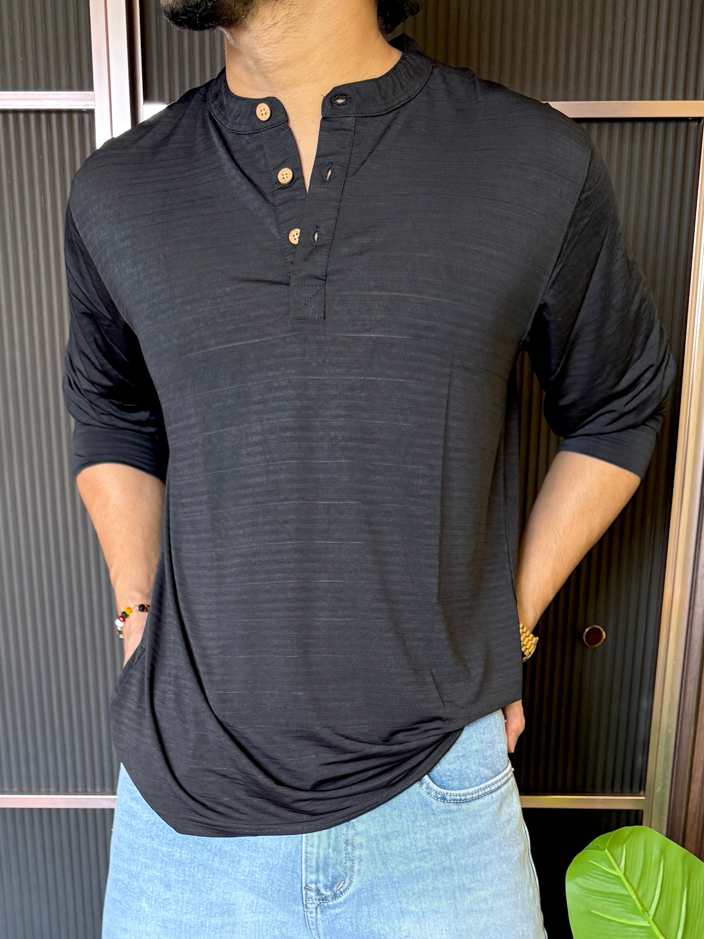 Henly Full Sleeve Black T shirt
