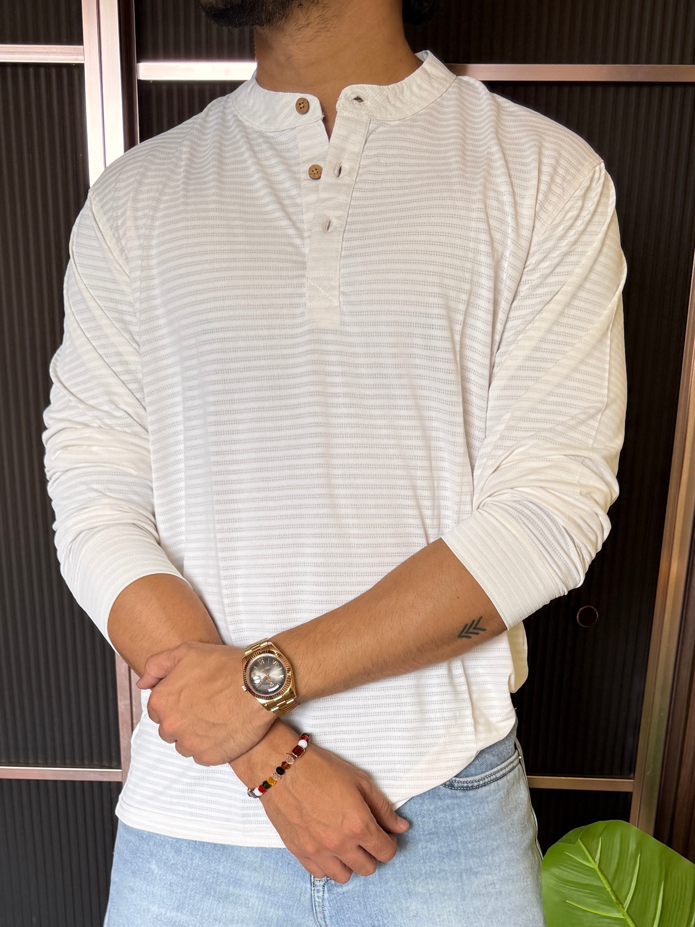 Henly Full Sleeve White T shirt