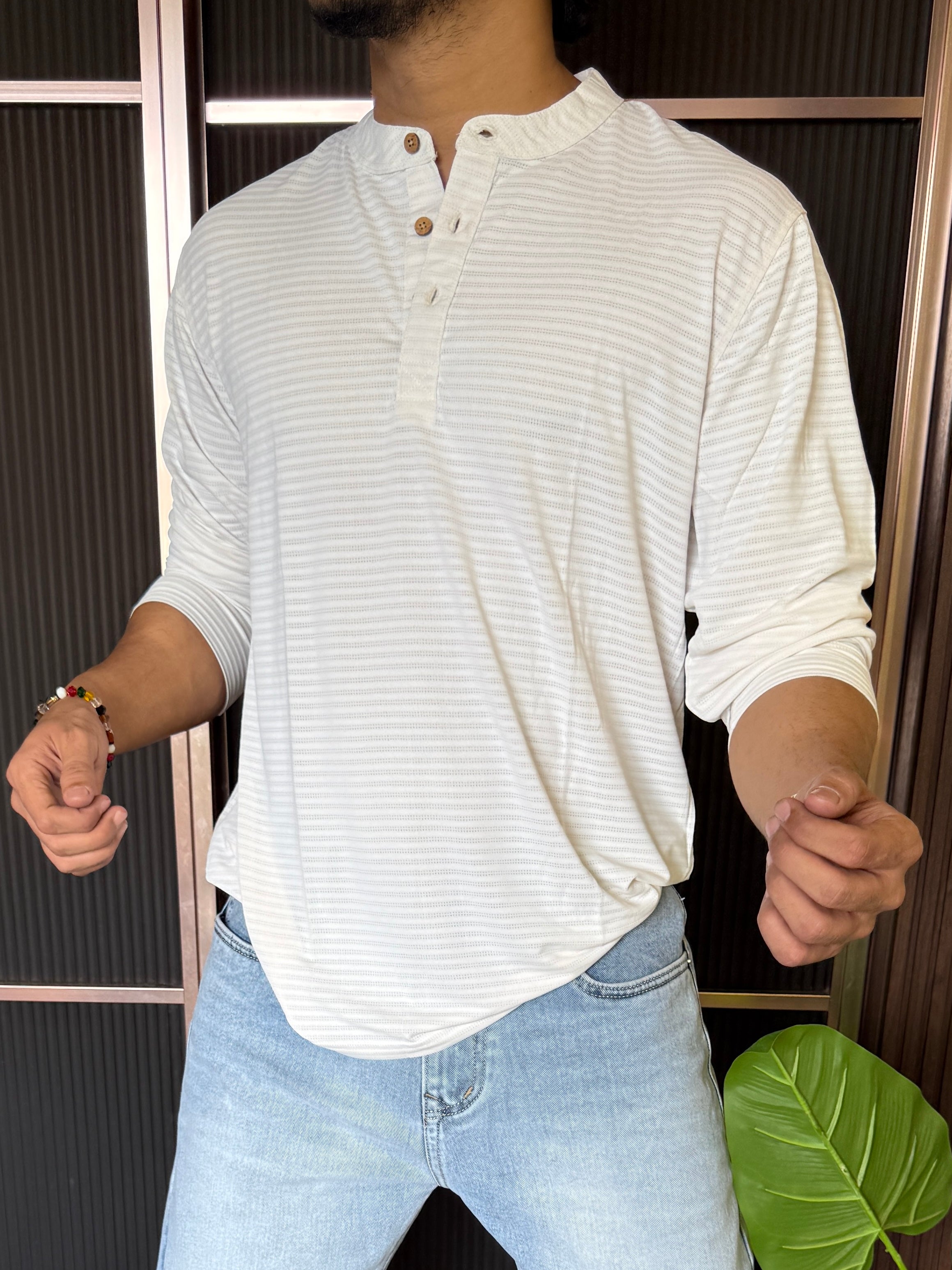 Henly Full Sleeve White T shirt