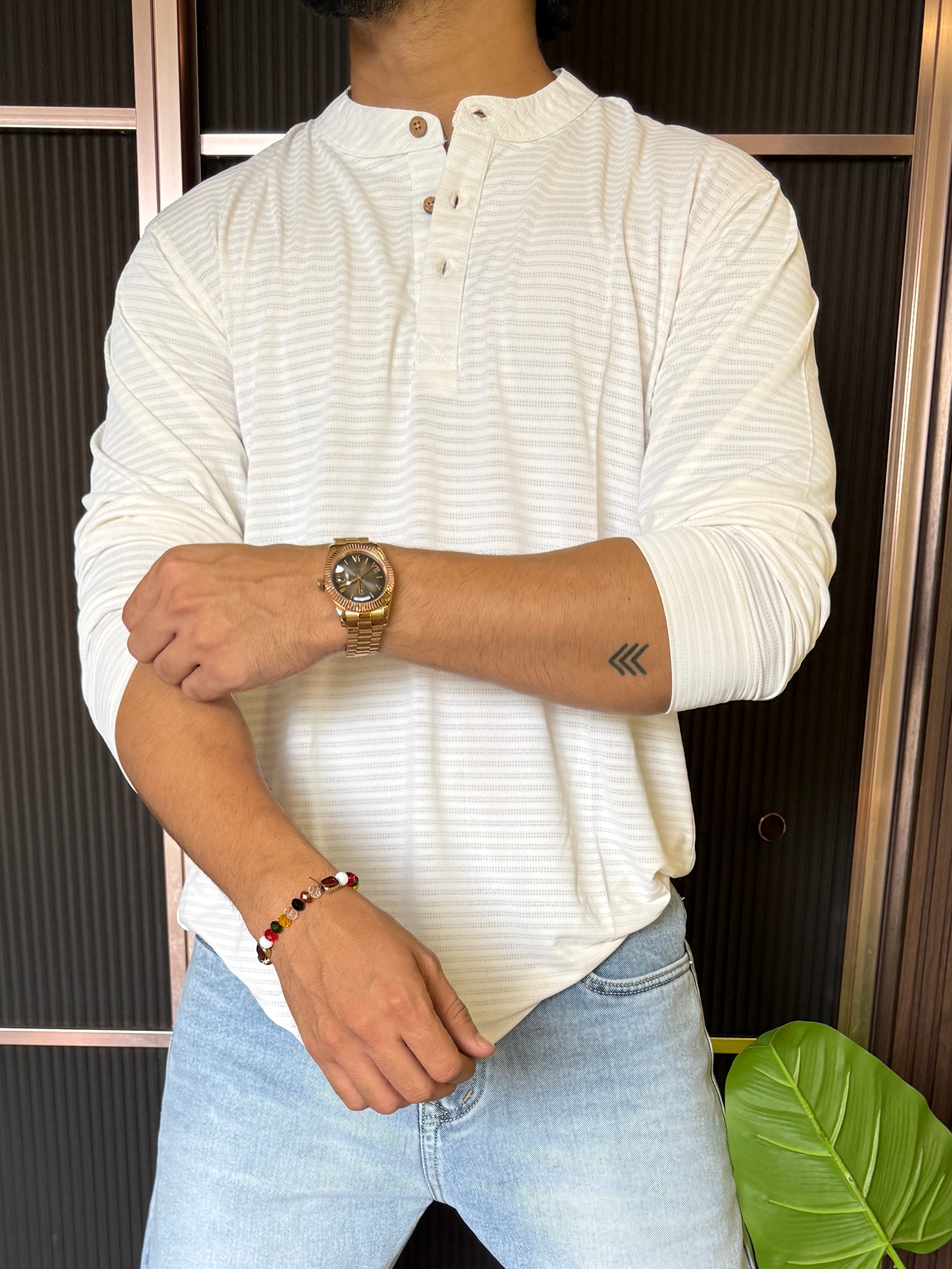 Henly Full Sleeve White T shirt