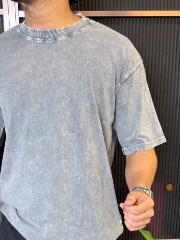 Over Dyed Drop Shoulder Carbon Half T shirt
