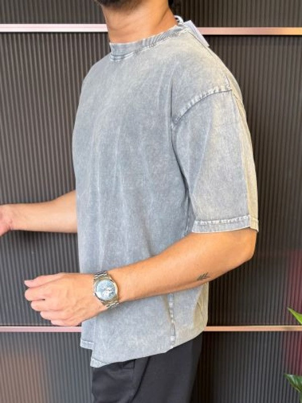 Over Dyed Drop Shoulder Carbon Half T shirt