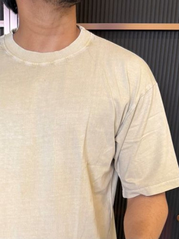 Over Dyed Drop Shoulder Cream Half T shirt