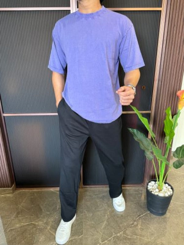 Over Dyed Drop Shoulder Purple Half T shirt