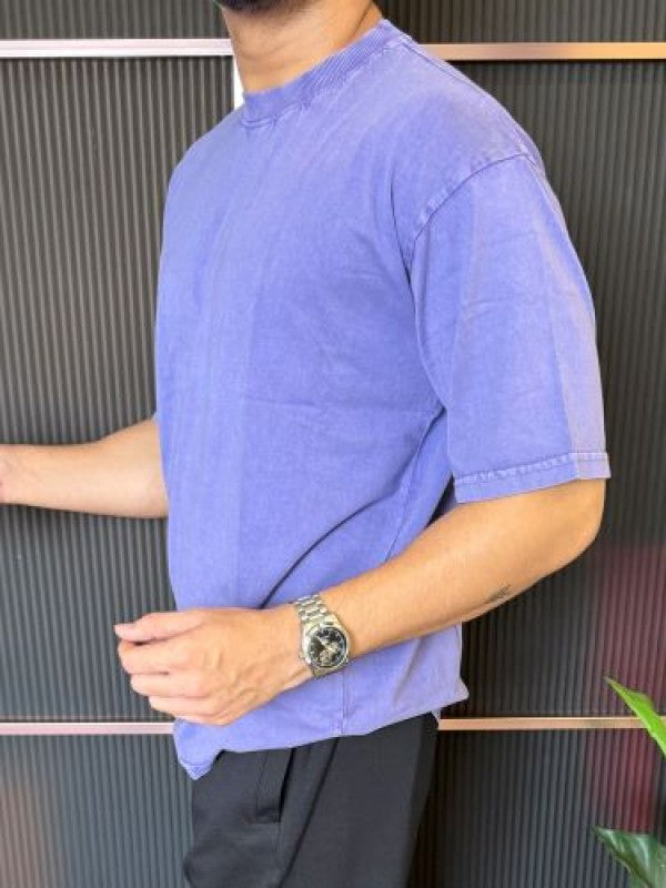 Over Dyed Drop Shoulder Purple Half T shirt