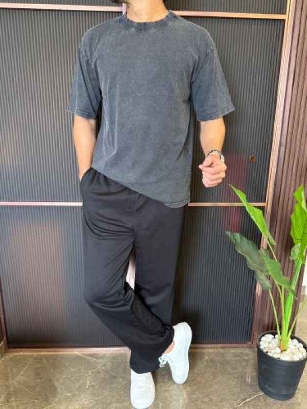 Over Dyed Drop Shoulder Charcoal  Half T shirt