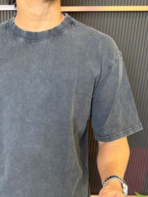 Over Dyed Drop Shoulder Charcoal  Half T shirt