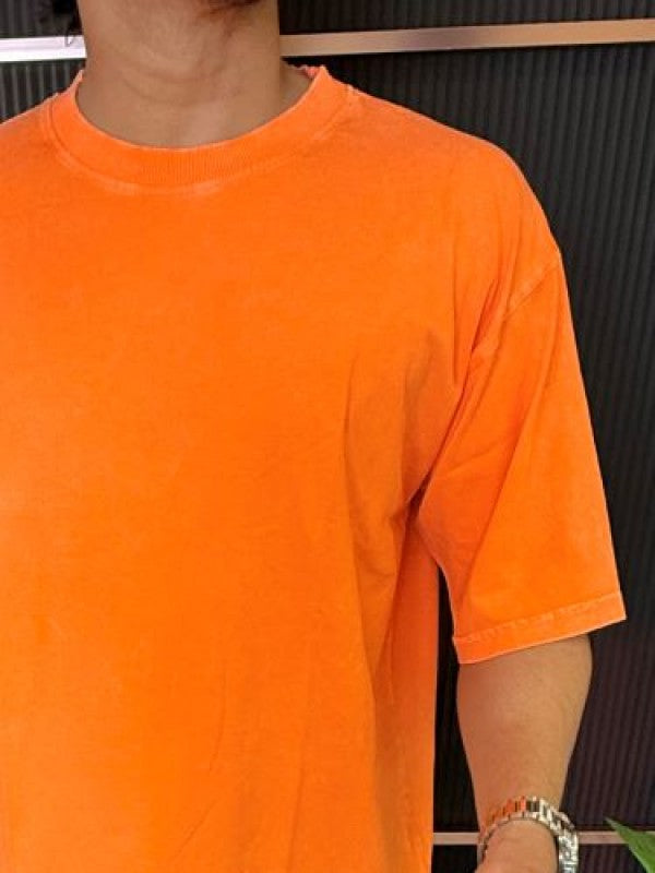 Over Dyed Drop Shoulder Orange Half T shirt