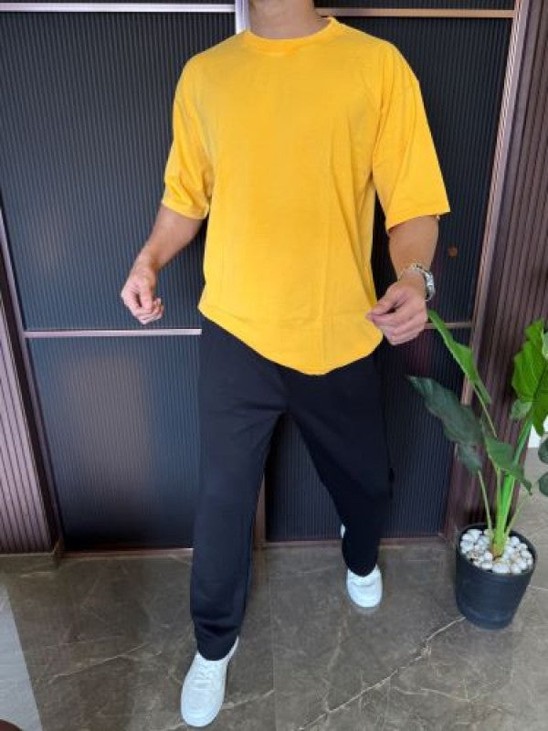 Over Dyed Drop Shoulder Yellow Half T shirt