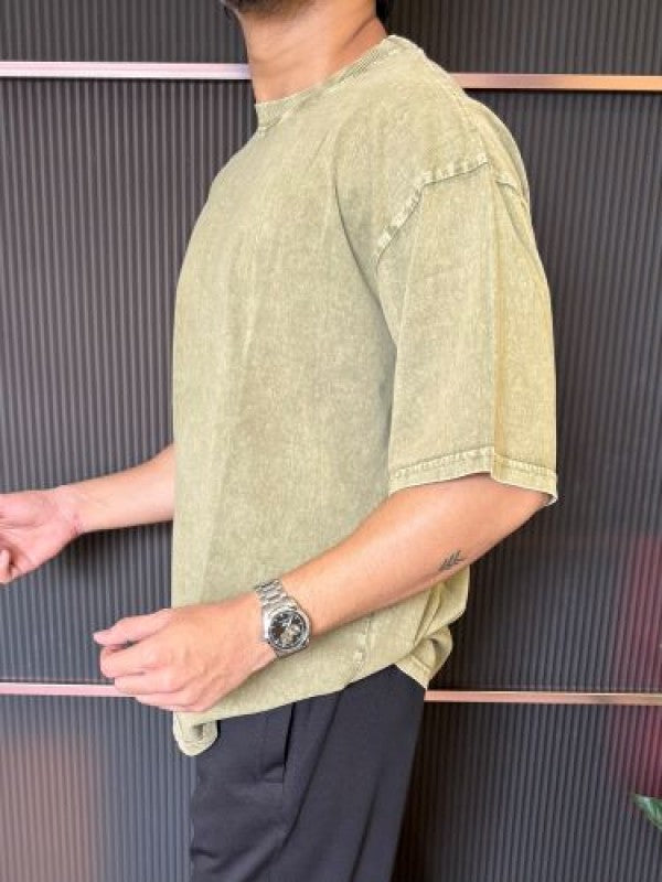 Over Dyed Drop Shoulder Green Half T shirt
