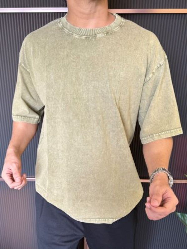 Over Dyed Drop Shoulder Green Half T shirt