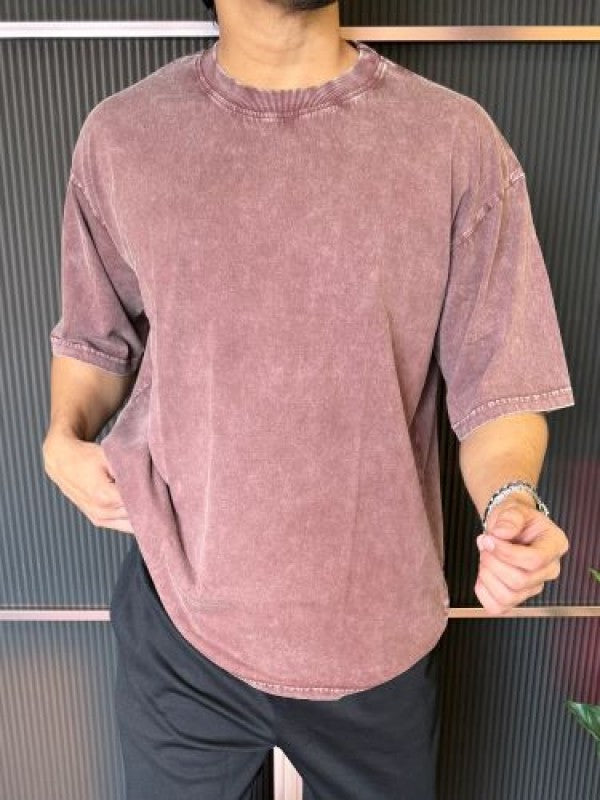 Over Dyed Drop Shoulder Maroon Half T shirt
