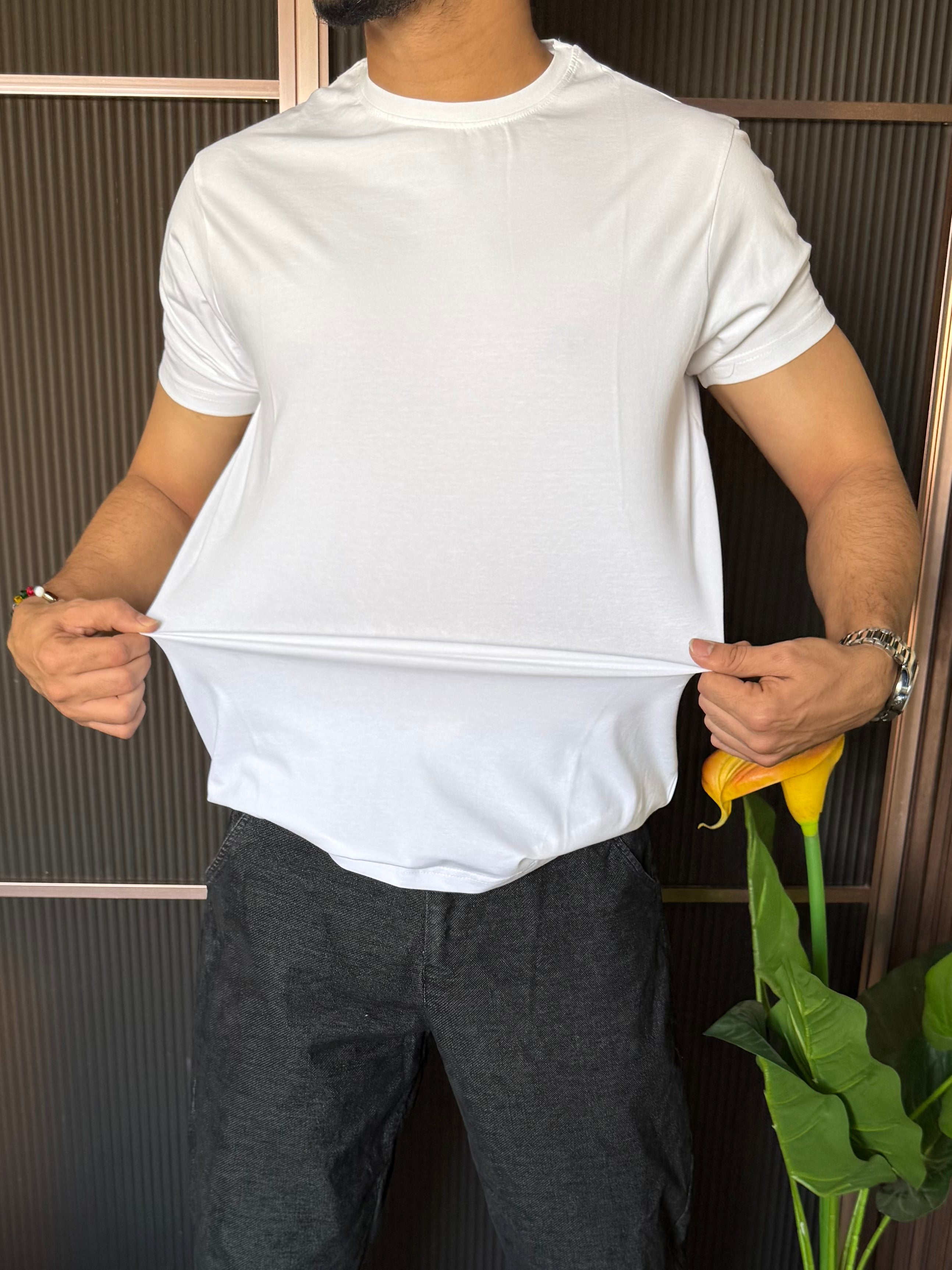 Smooth Cotton Lycra White Half T Shirt