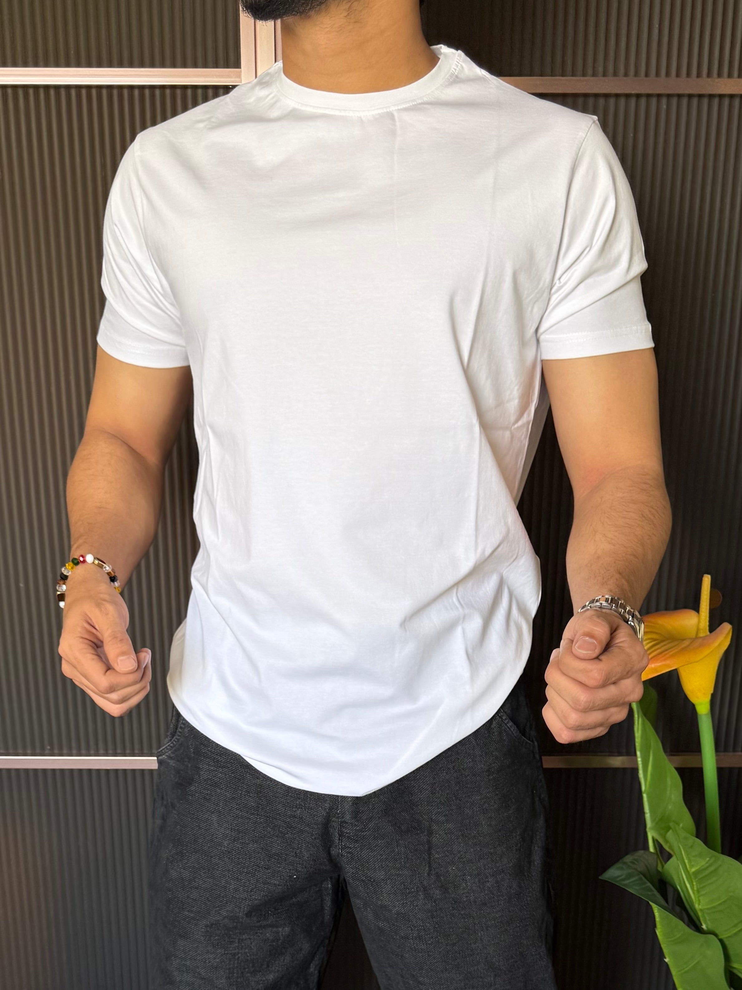 Smooth Cotton Lycra White Half T Shirt