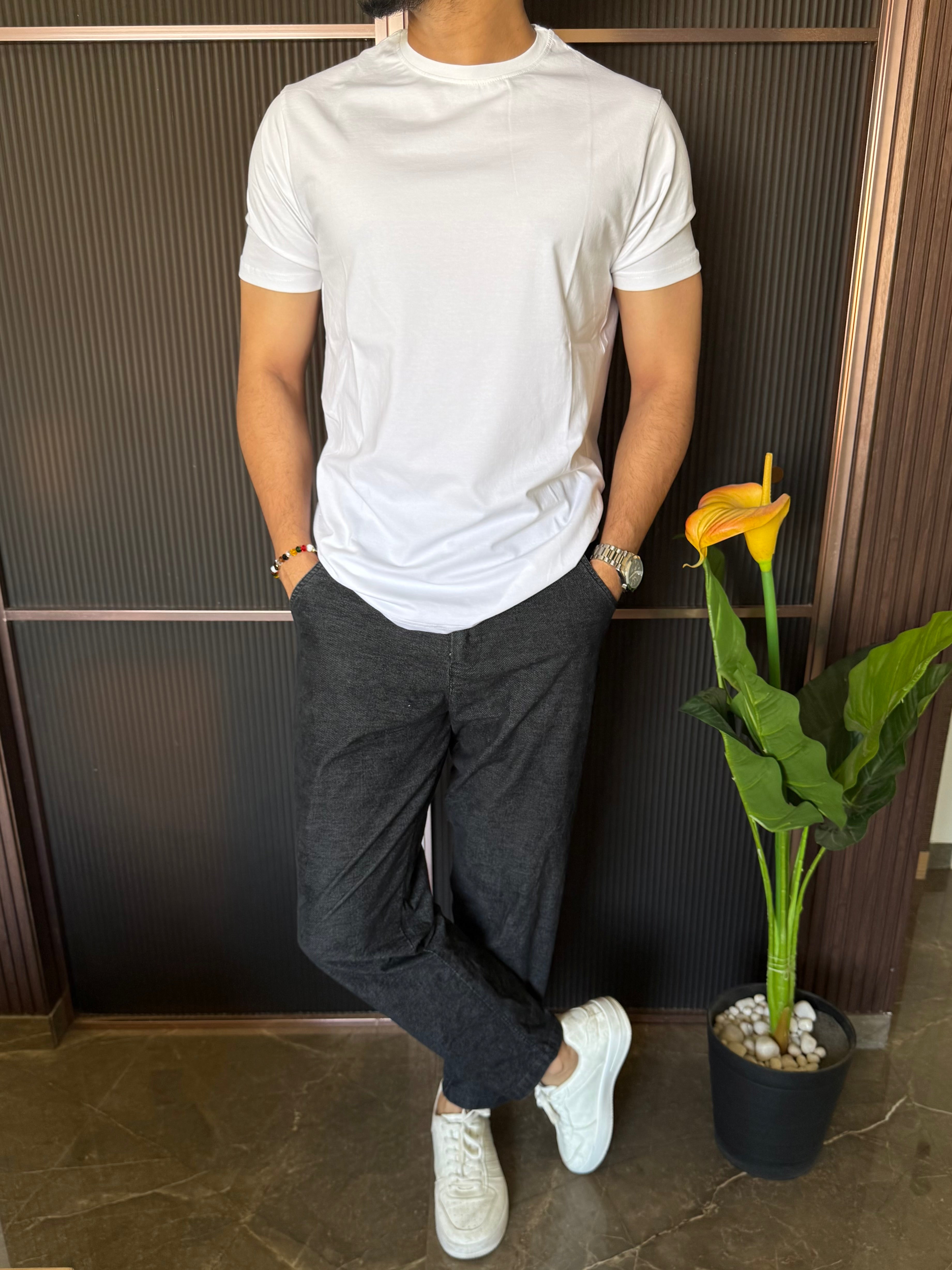 Smooth Cotton Lycra White Half T Shirt